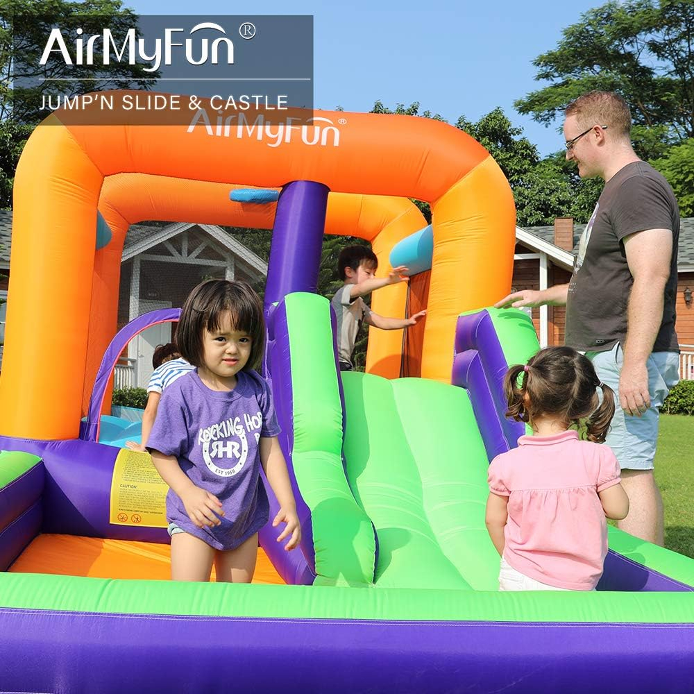 AirMyFun Bounce House for Kids, Inflatable Bounce House with Slide, Jumping Bouncy Area with Air Blower, Suitable for Playing Outdoor and Indoors, Continuous Blower Included