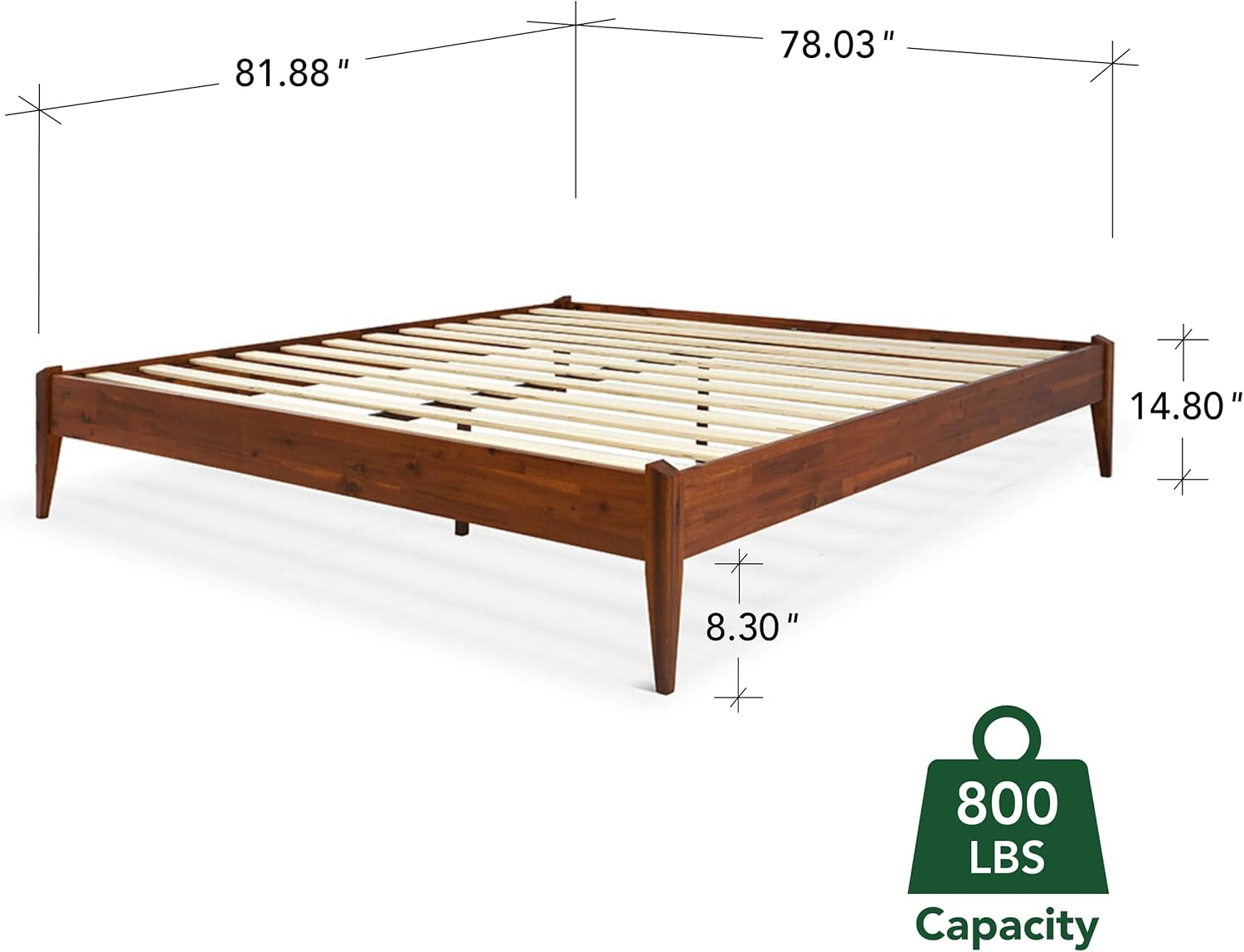 King Size Polished Pine Wood Platform Bed Frame with Headboard