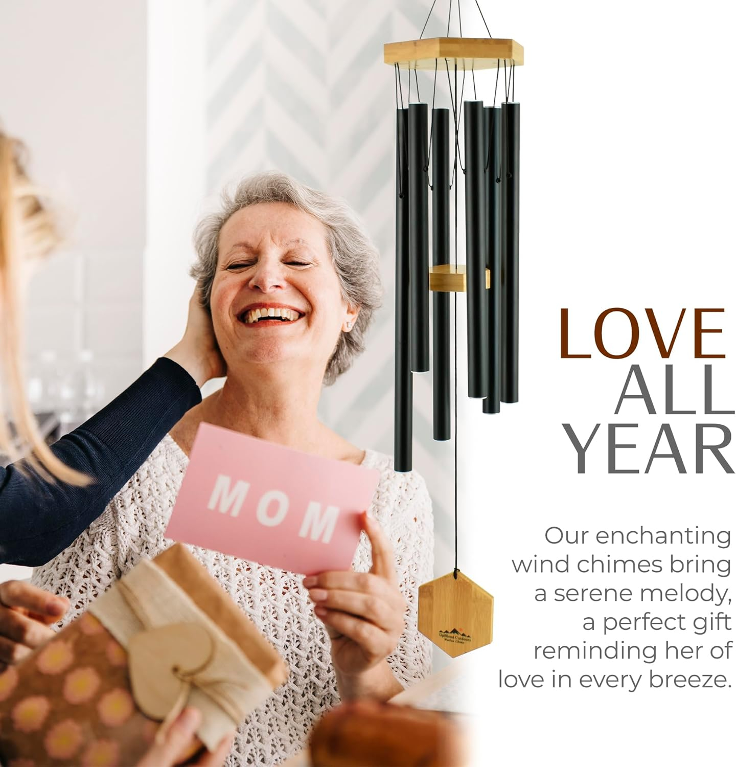 UpBlend Outdoors Wind Chimes for Outside, Gift for Mom, Deep Tone, Sympathy Gifts for Loss of Loved One, Patio Decoration, Memorial Windchimes, 29" Black