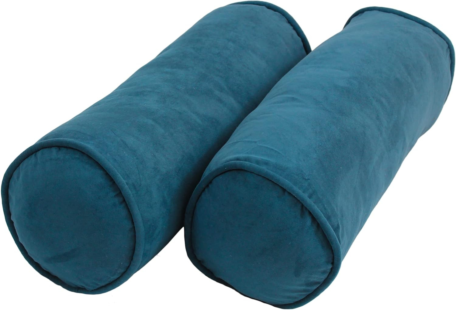 Blazing Needles 9814-CD-S2-MS-TL 20 x 8 in. Double-Corded Solid Microsuede Bolster Pillows with Inserts, Teal - Set of 2