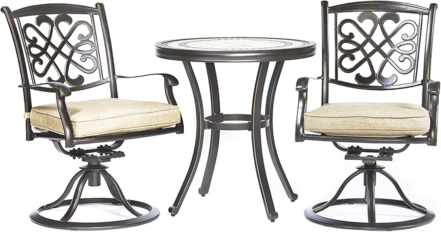 DALI 3 Piece Bistro Set, Handmade Contemporary Round Table Patio Glider Chairs Garden Backyard Outdoor Furniture