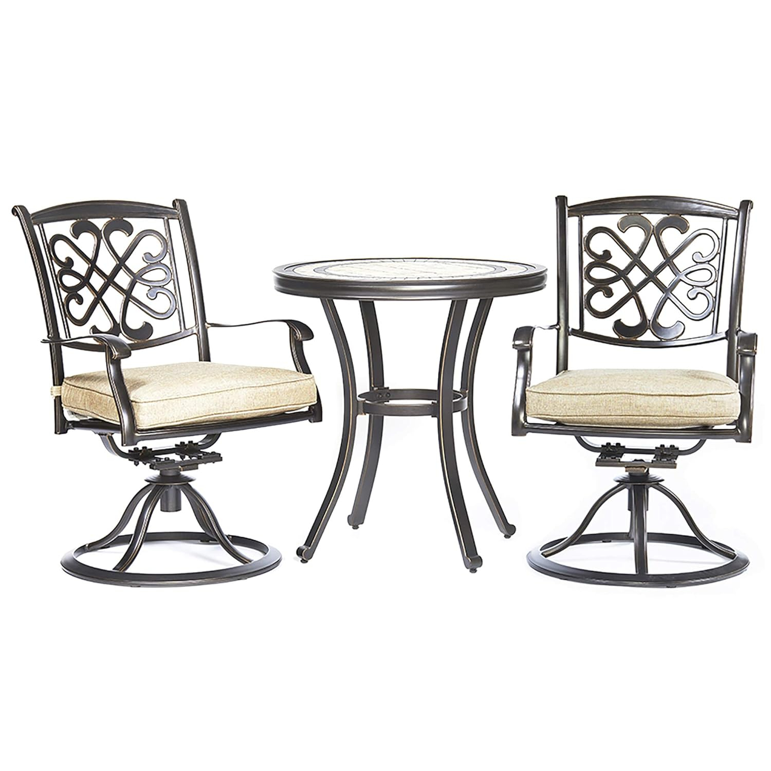 DALI 3 Piece Bistro Set, Handmade Contemporary Round Table Patio Glider Chairs Garden Backyard Outdoor Furniture