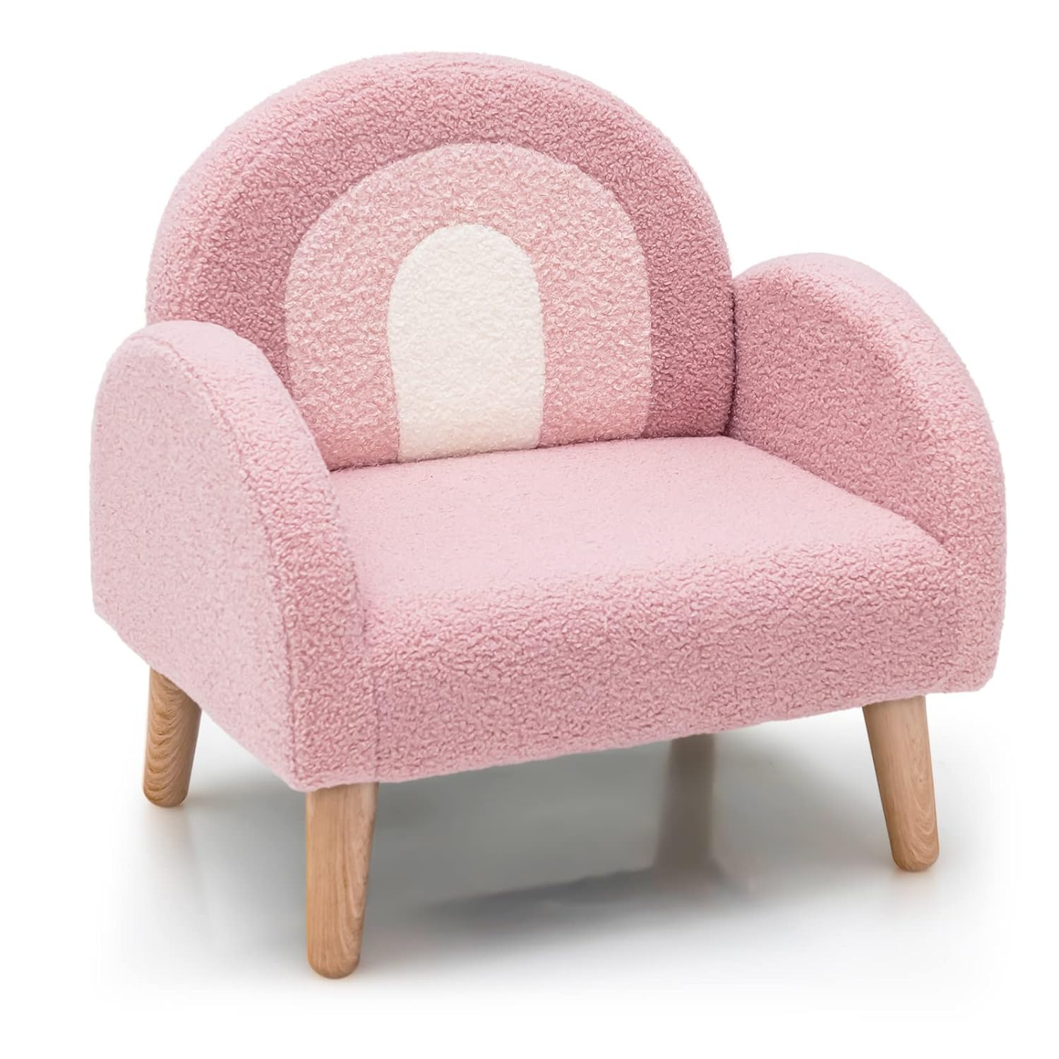 Pink Velvet Kids Armchair with Wooden Legs