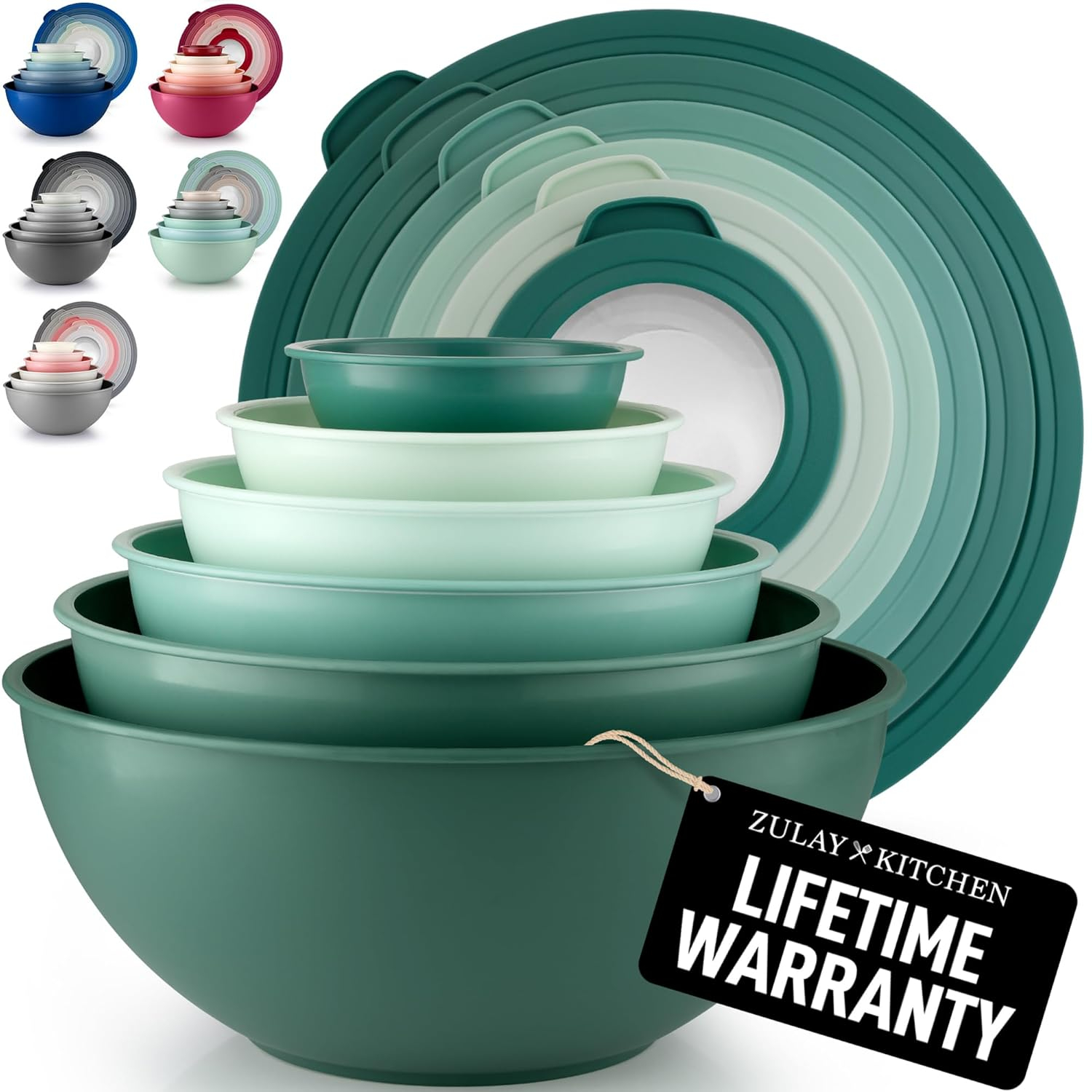 Cook with Color Mixing Bowls with TPR Lids - 12 Piece Plastic Nesting Bowls Set includes 6 Prep Bowls and 6 Lids