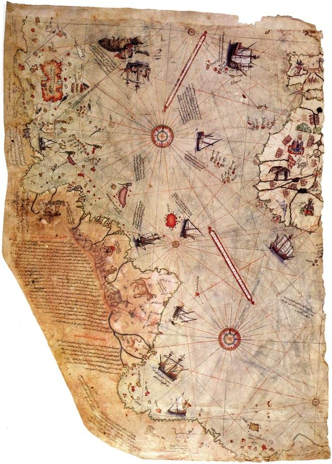Piri Reis 1513 Historical World Map Travel World Map with Cities in Detail Map Posters for Wall Map Art Wall Decor Geographical Illustration Travel Destinations Cool Wall Art Print Poster 12x18