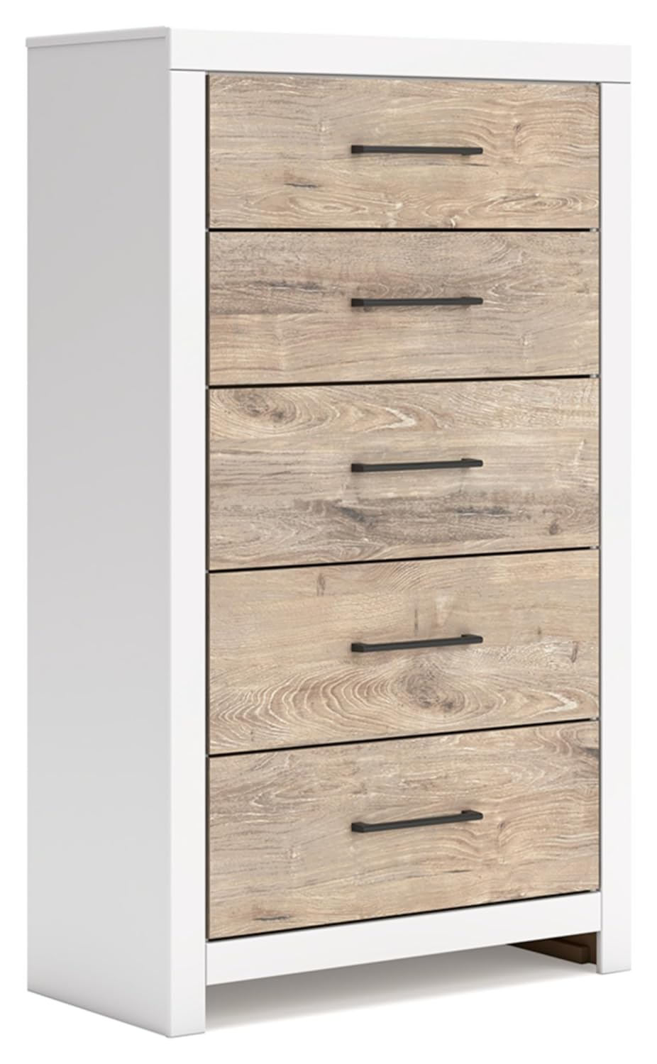 White and Light Brown 5-Drawer Transitional Chest