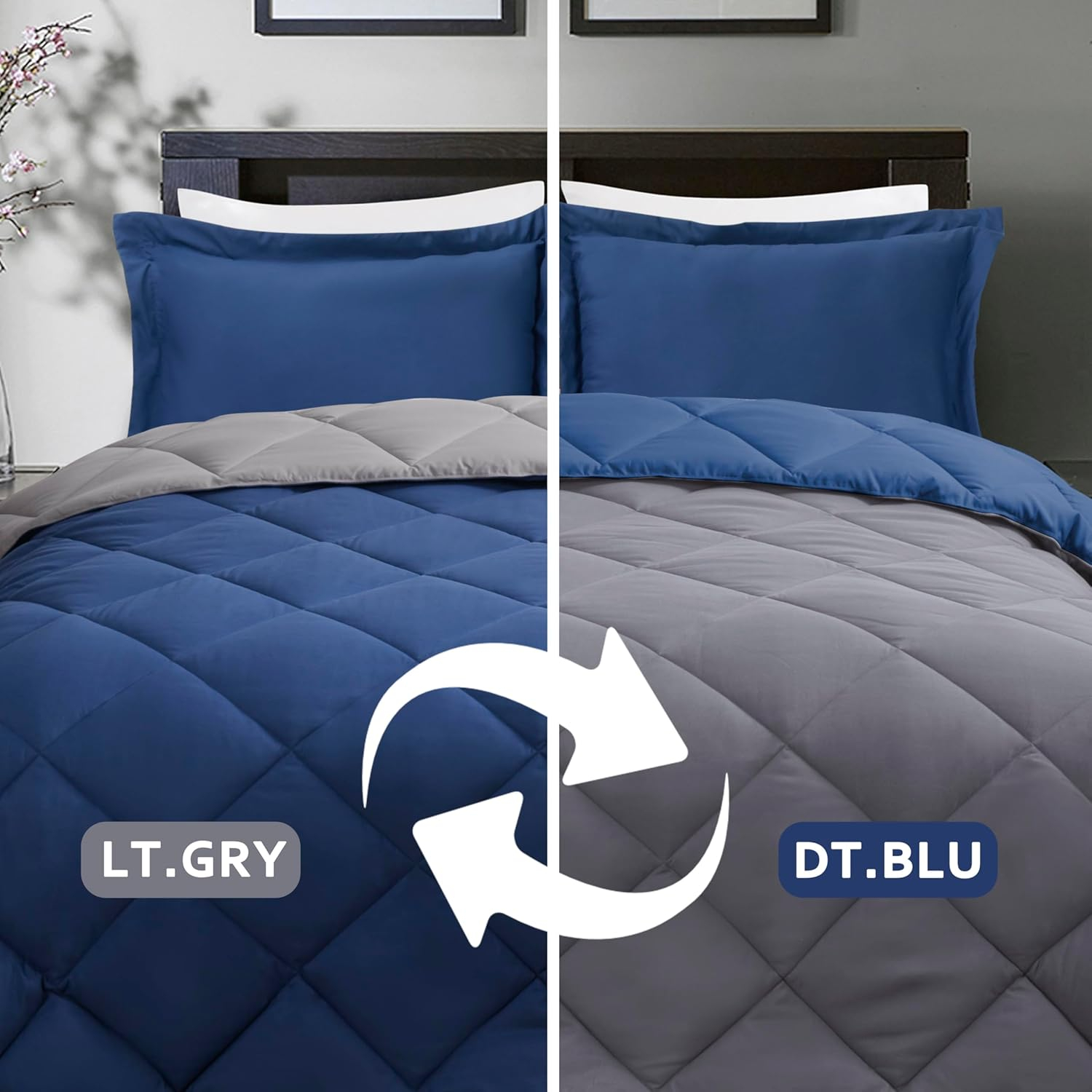 Navy and Light Gray Reversible Queen Microfiber Comforter Set