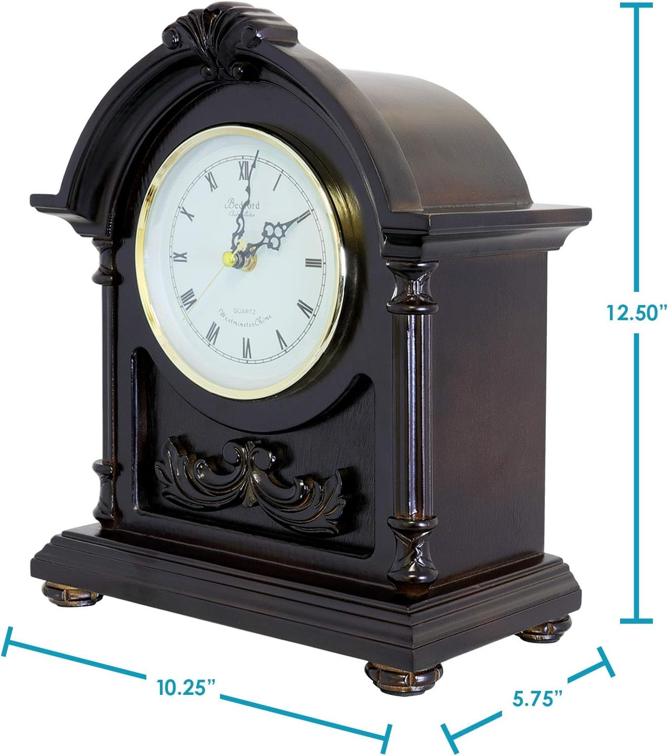 Bedford Clock Collection Wood Mantel Clock with Chimes