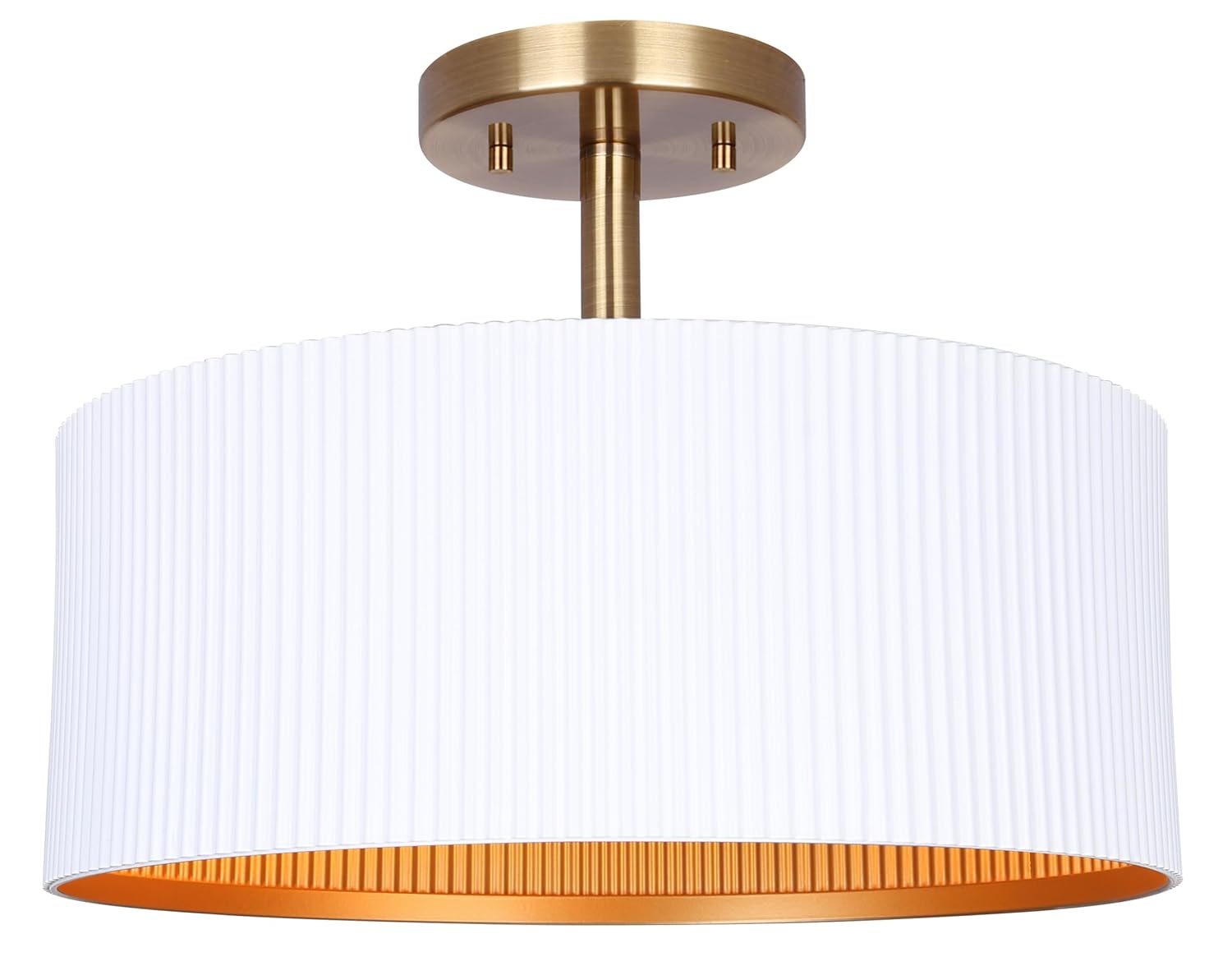 REXTON 13 in. 2-Light 60-Watt Contemporary Matte White Semi- Flush Mount with Matte White with Gold Metal Shade