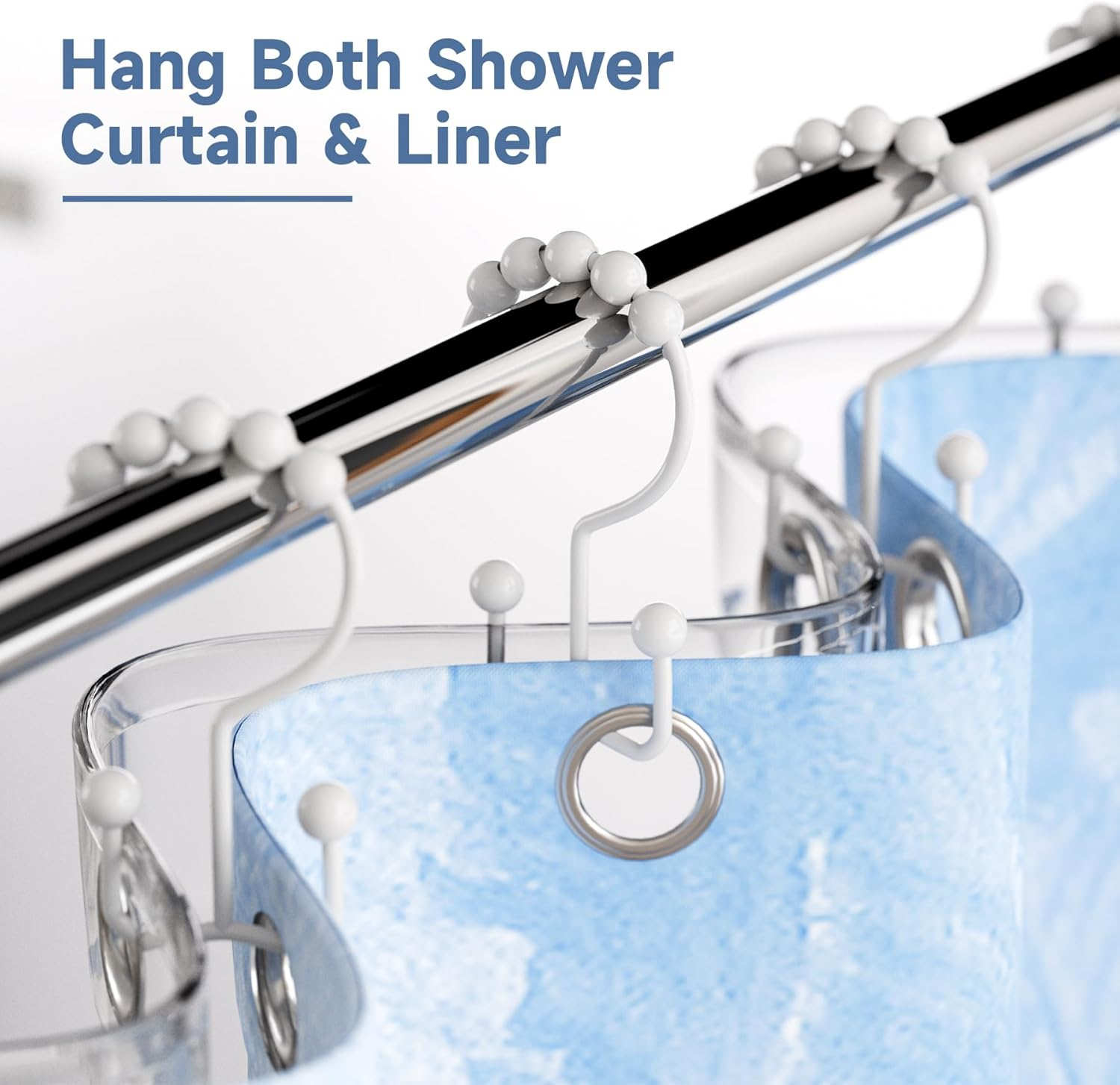 Titanker Shower Curtain Hooks Rings, Rust Resistant Metal Double Glide Shower Hooks for Bathroom Shower Rods Curtains, Set of 12 Hooks - White