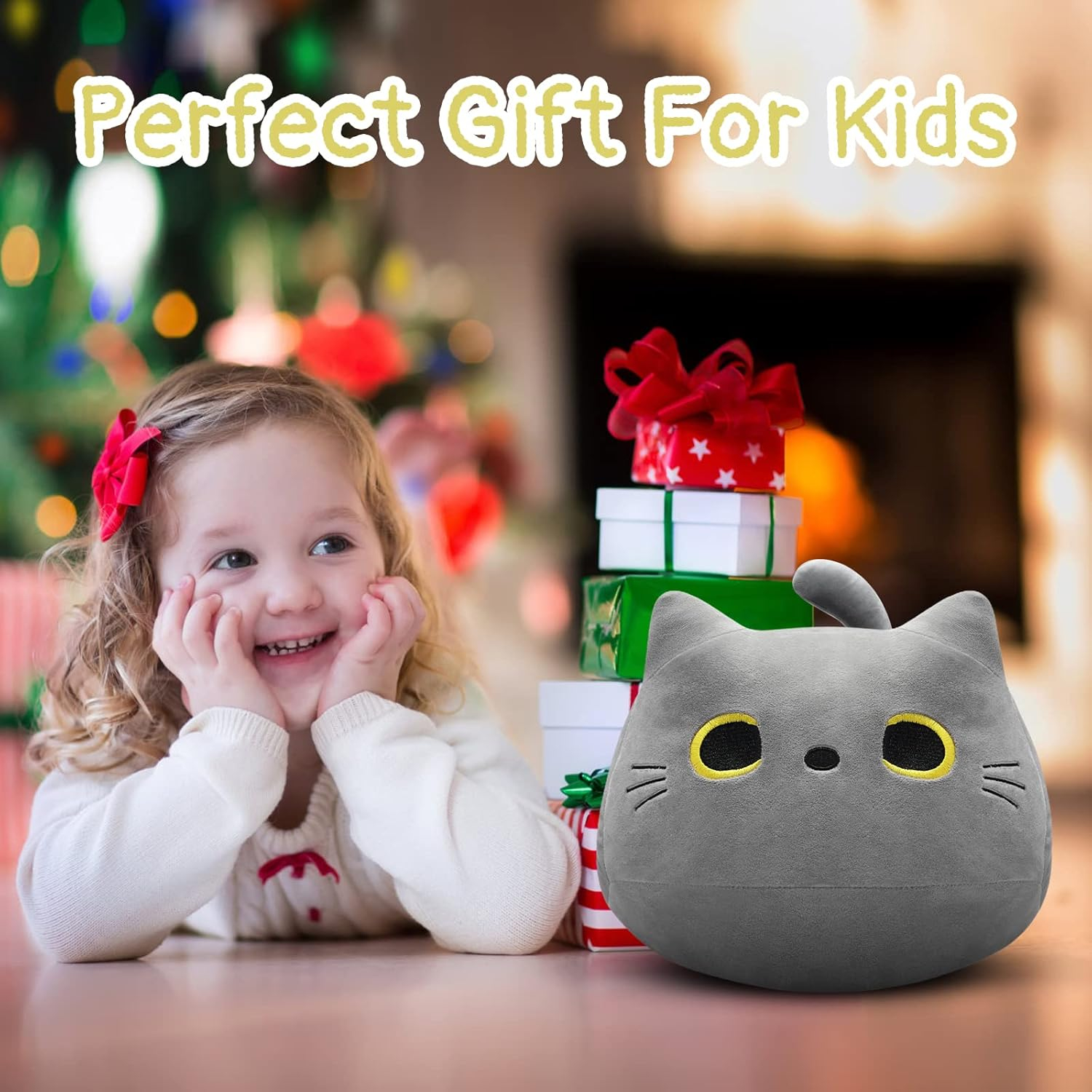 Gray Cat Plush Pillows Toys, 12inch Kawaii Gray Cat Stuffed Animals Plush Toys, Cute Soft Cat Plushie Stuffed Kitten for Birthday Valentines Gifts Home Car Decoration