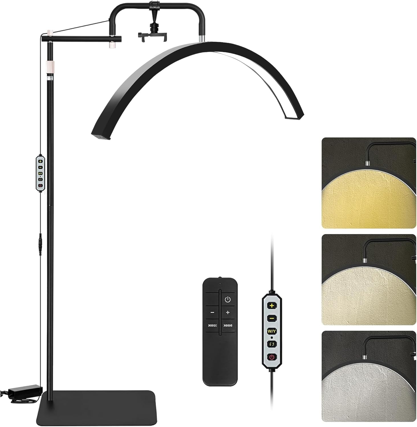 Lash Lamp - Esthetician Light for Eyelash Tech,Tattoo Artists, Nail Tech, Led Half Moon Light for Lashes Extensions, Warm/Cool Floor Piano Lamp with Phone Holder, Adjustable Brightness & Height