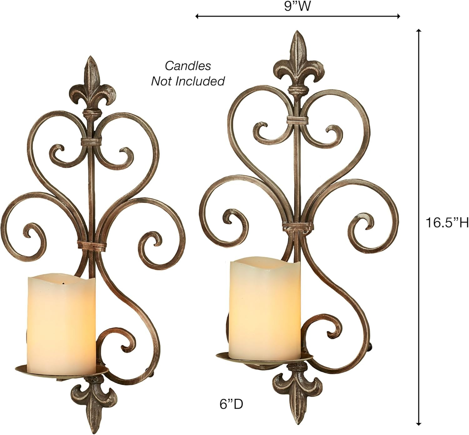 Charles Antique Gold Fleur De Lis Metal Wall Sconce Set