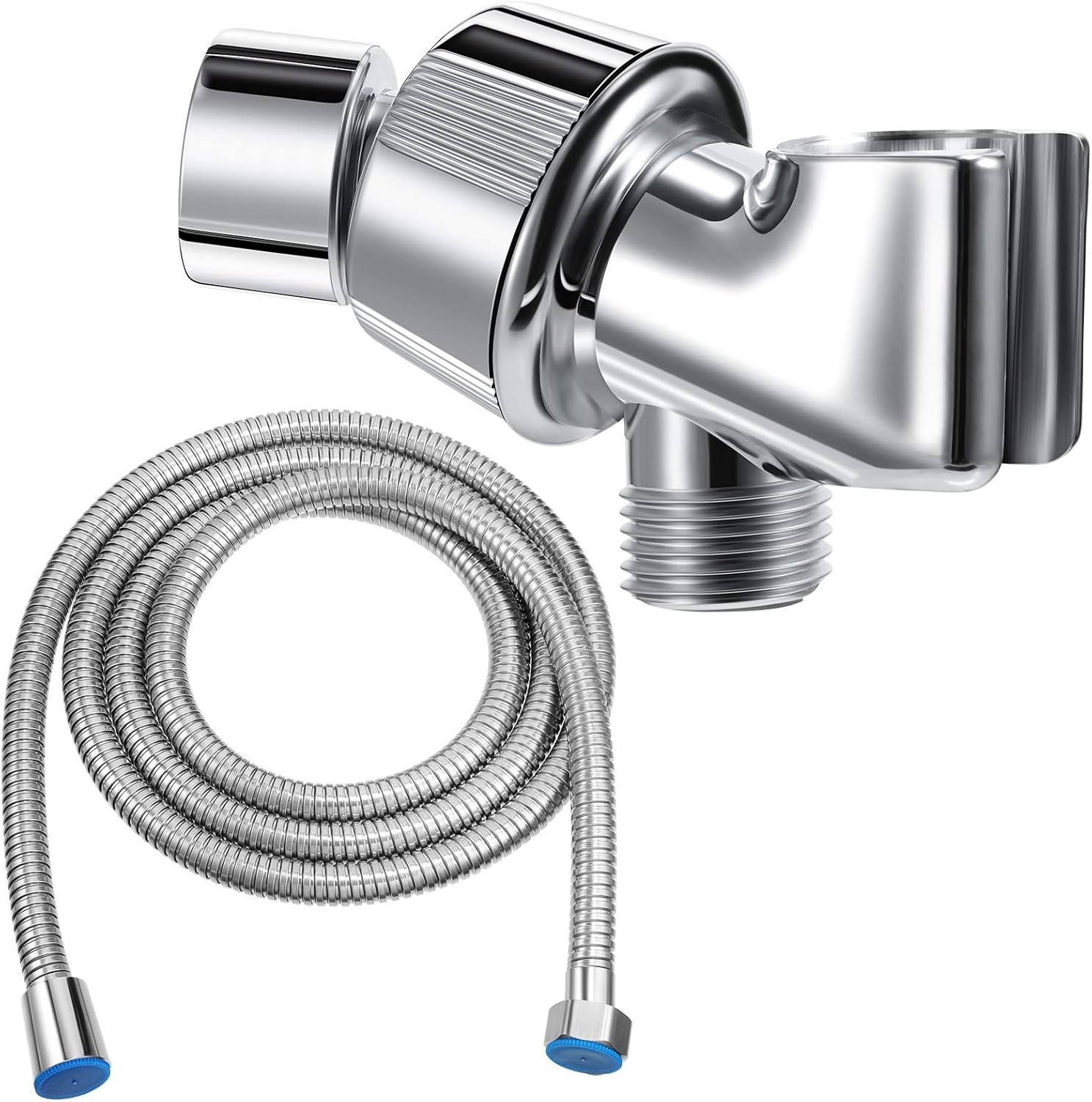 79 Inch Stainless Steel Shower Hose with Adjustable Shower Arm Holder Shower Head Holder Replacement Shower Hose Head Holder for Wall Adjustable Shower Head Replacement (Silver Holder)
