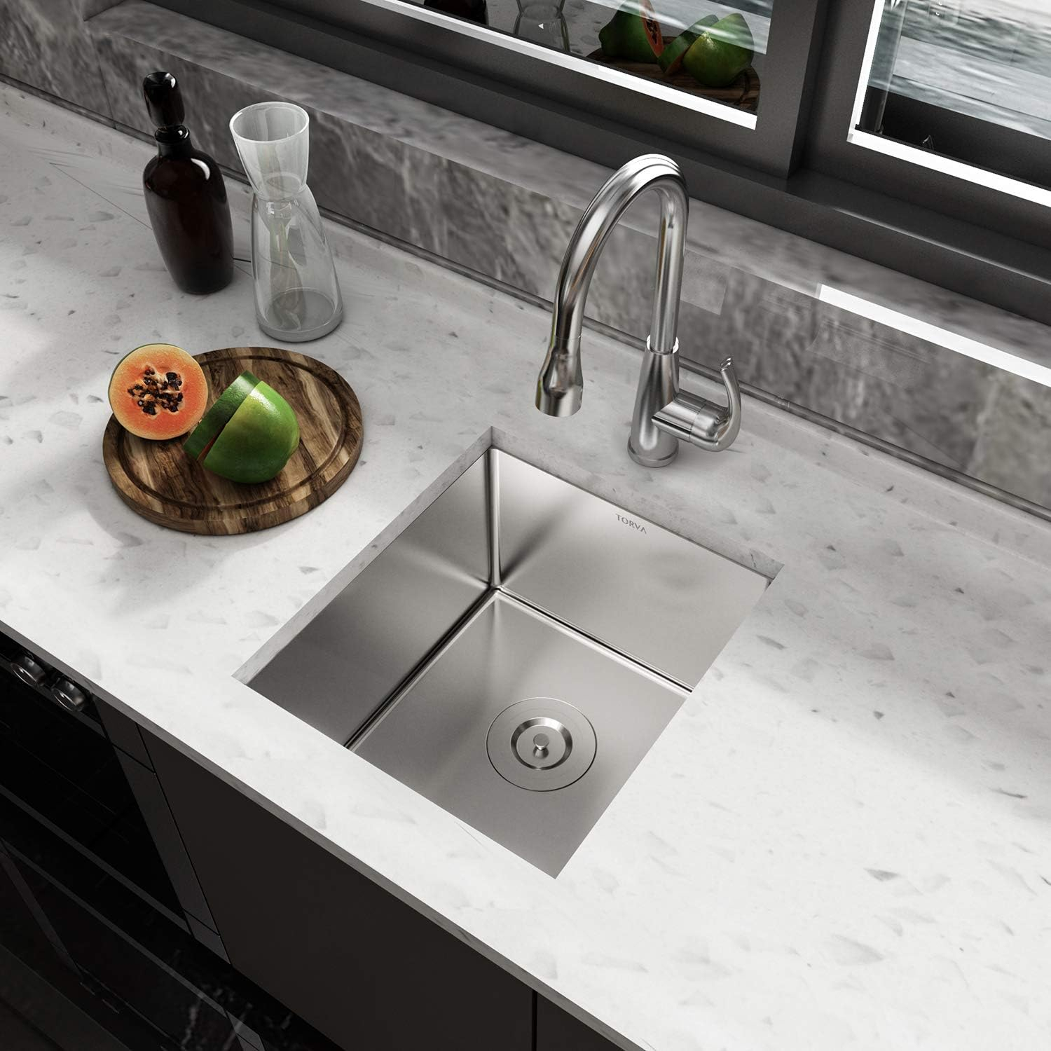 TORVA 13 x 15 Inch Undermount Kitchen Sink, Premium 304 Stainless Steel Bar Sink - 8 Inches Deep Basin Single Bowl Sink
