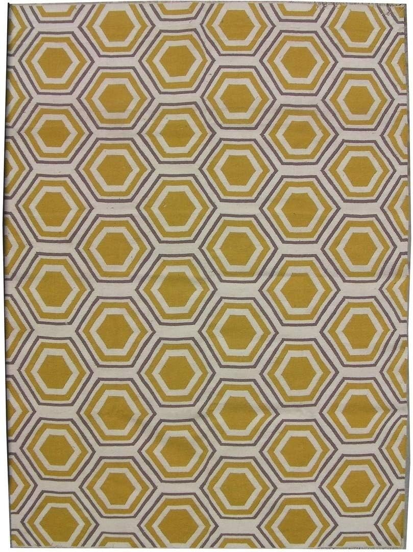 SAFAVIEH Dhurries Weldon Geometric Wool Area Rug, Ivory/Yellow, 6' x 9'