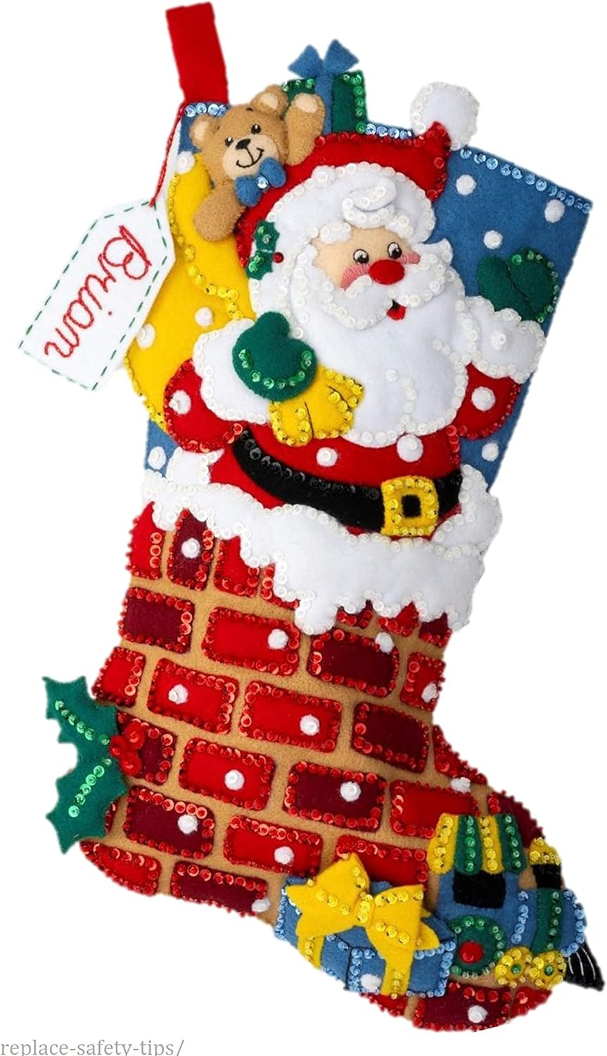 Bucilla Felt Applique 18" Christmas Stocking Kit, Jolly Chimney Santa