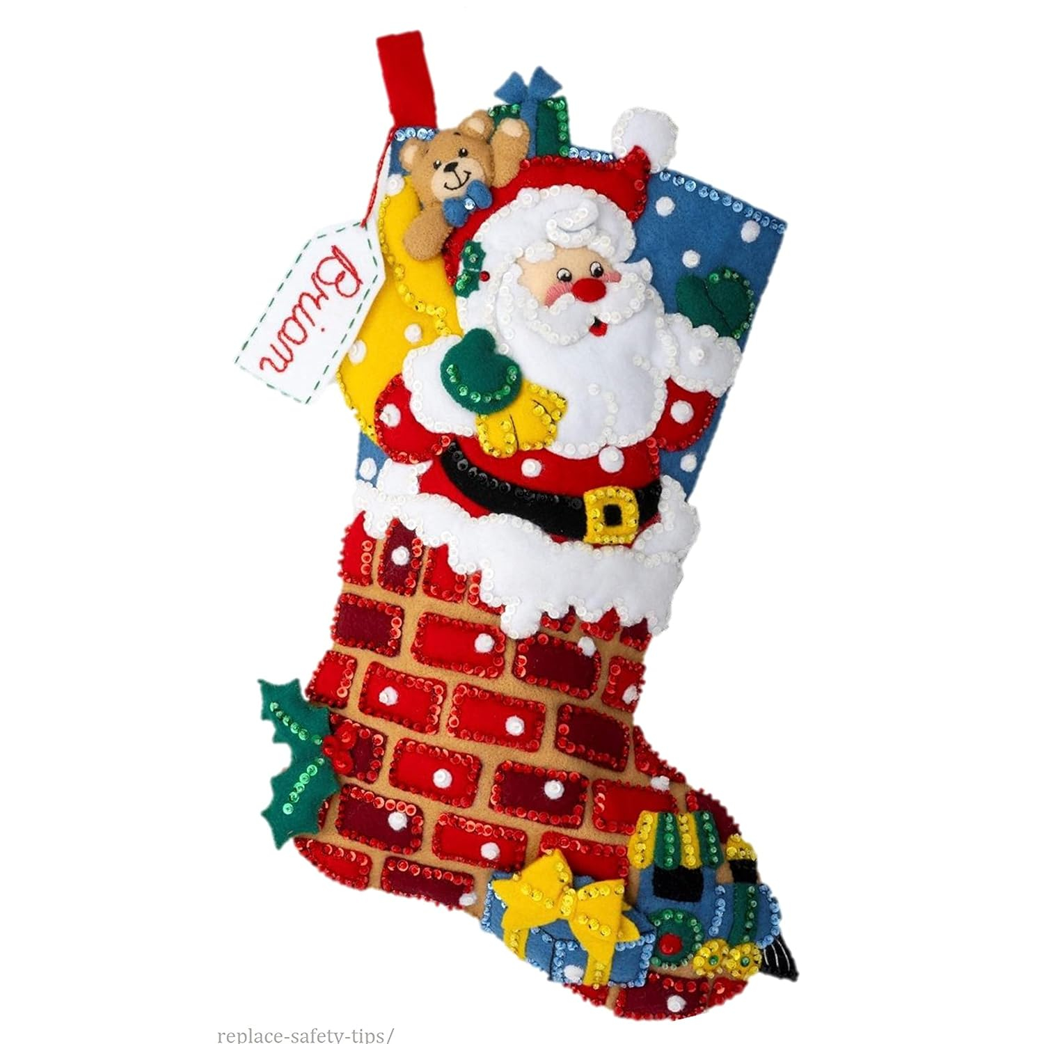 Bucilla Felt Applique 18" Christmas Stocking Kit, Jolly Chimney Santa