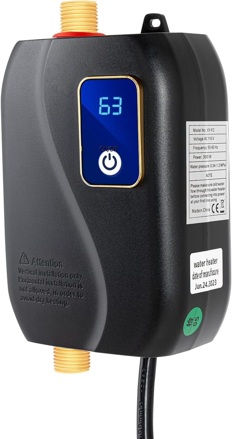 Miumaeov 110V 3000W Mini Instant Electric Tankless Water Heater Under Sink On Demand Water Heater for Kitchen Bathroom