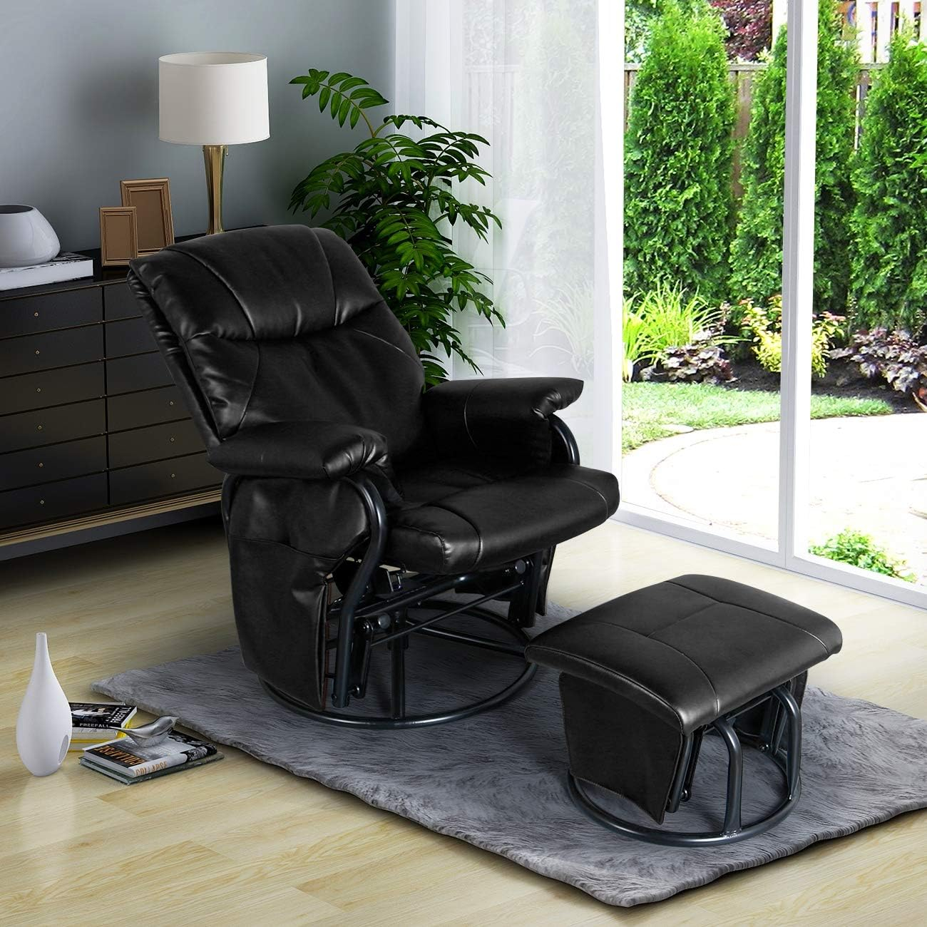 LAZZO Glider Chairs Rocking Chair, Metal Glider Chair with Removable Points and Armrests, for Outdoors, Garden, Deck, Black