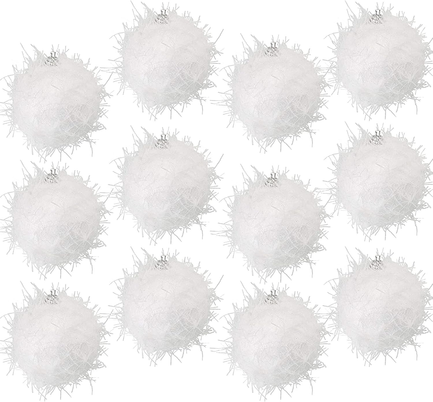Juvale Christmas Tree Ornaments, Large White Sparkly Snow Glitter Balls (2.7 in) - 12 Pack