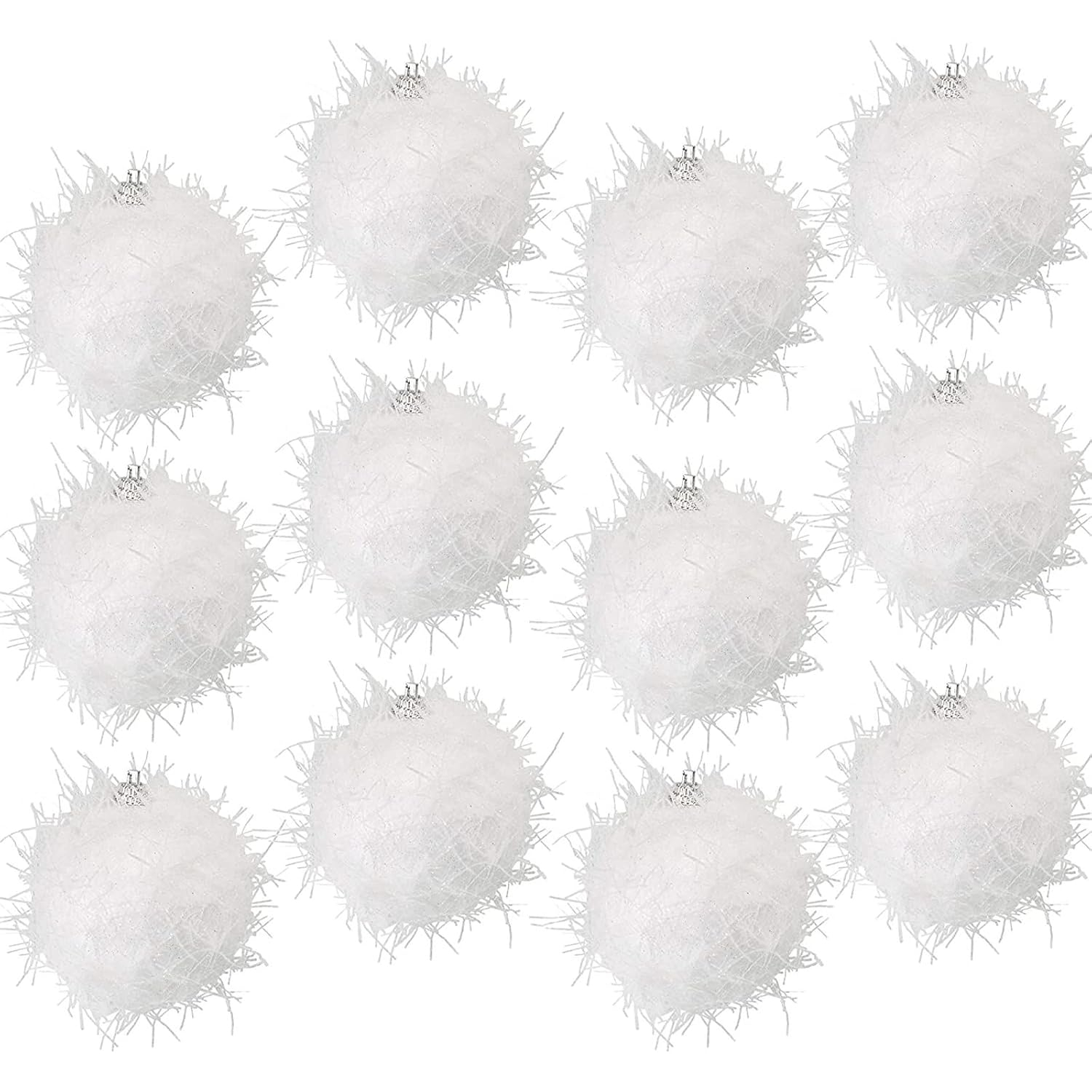 Juvale Christmas Tree Ornaments, Large White Sparkly Snow Glitter Balls (2.7 in) - 12 Pack