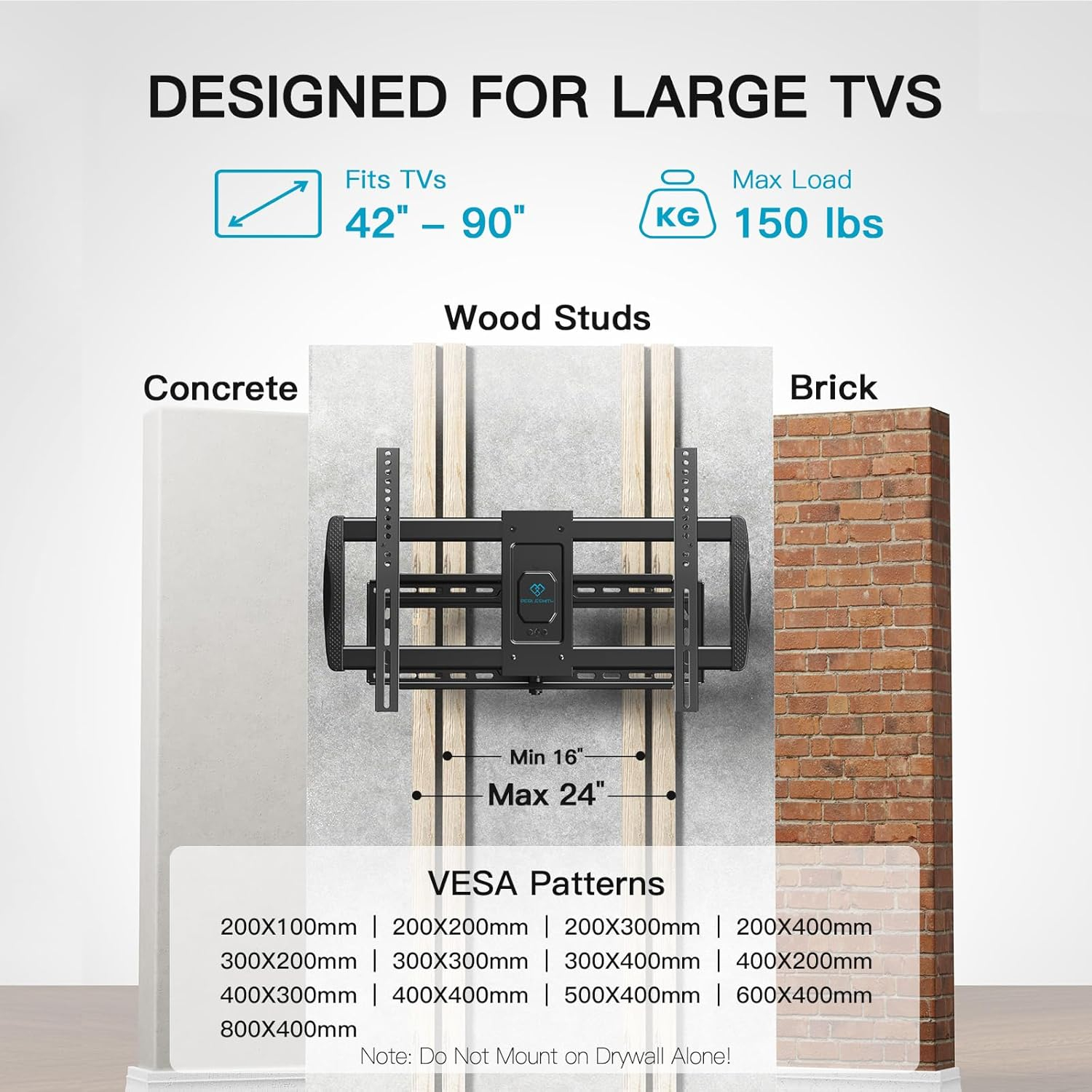 PERLESMITH Long Arm TV Wall Mount for 42-90 inch TVs, Full Motion TV Mount with 42.72 inch Extension Articulating Arm Swivel and Tilt, Max VESA 800x400mm, Holds up to 150 lbs, 16”,18”, 24” Studs