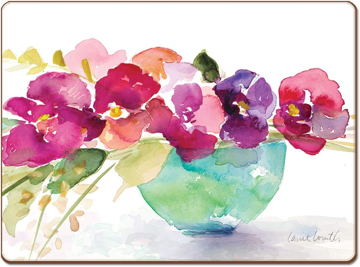 Cala Home "Bowl Of Blooms" Premium Decorative Hardboard Cork Back Tabletop Placemats 4 Pack