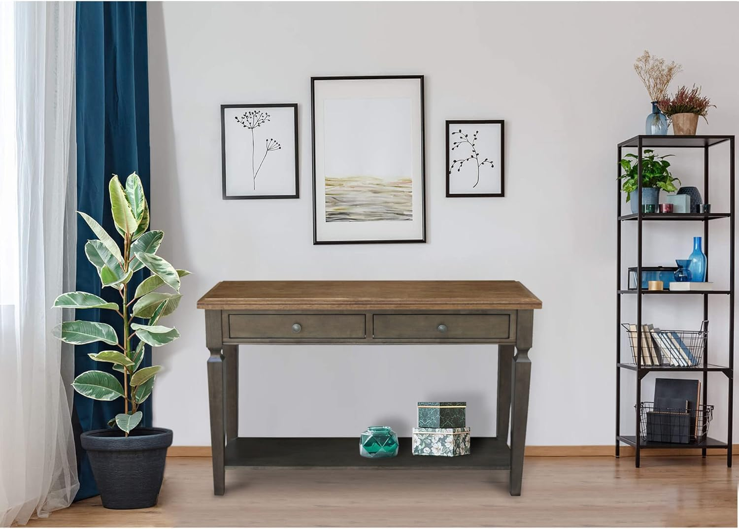 Vista Solid Wood Console/Sofa Table in Hickory/Washed Coal