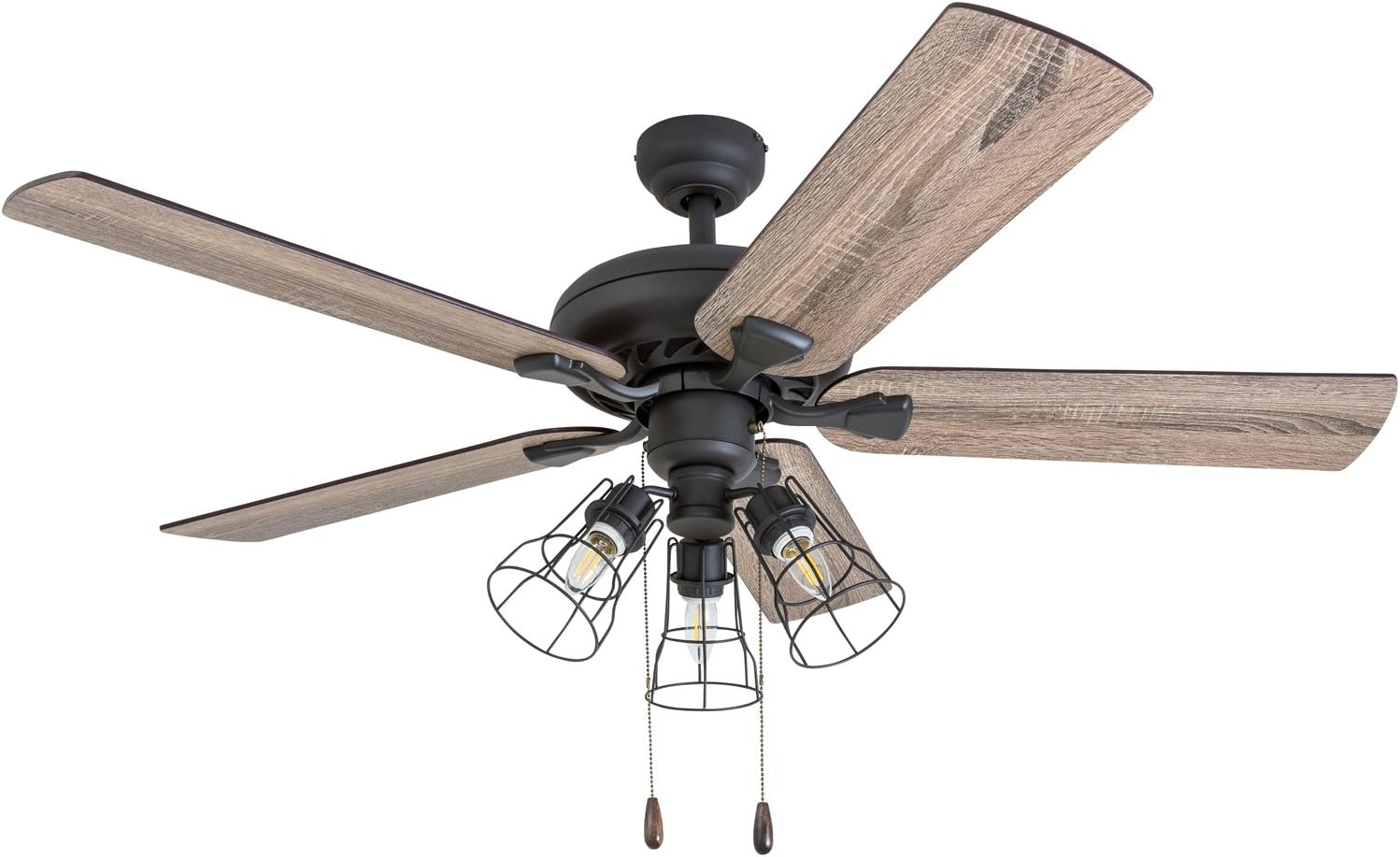 52-Inch Bronze Industrial Ceiling Fan with Light and Reversible Blades