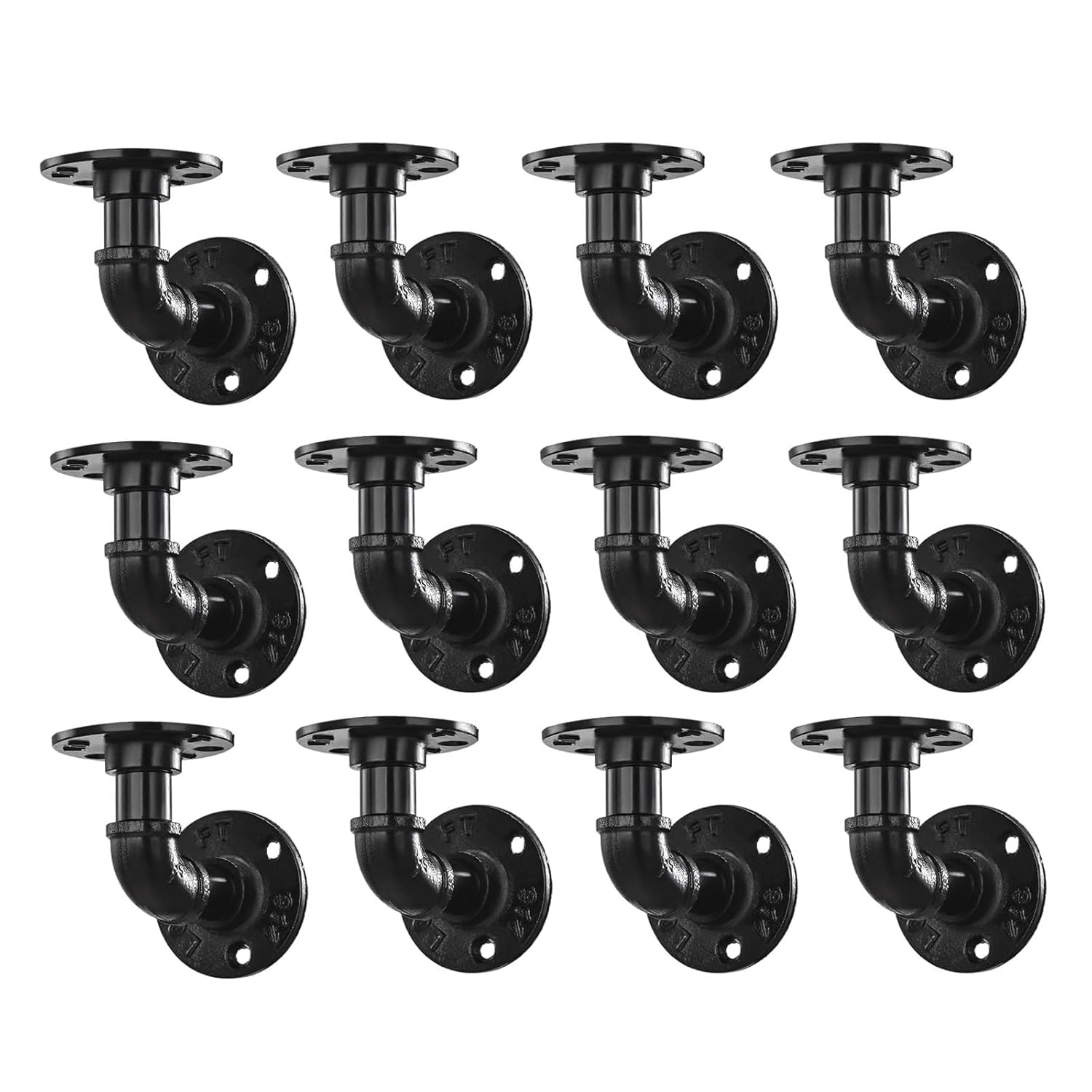 6 Pack Industrial DIY Wall Mount Pipe Shelving Brackets, Vintage Black Iron Rustic Home Shelf