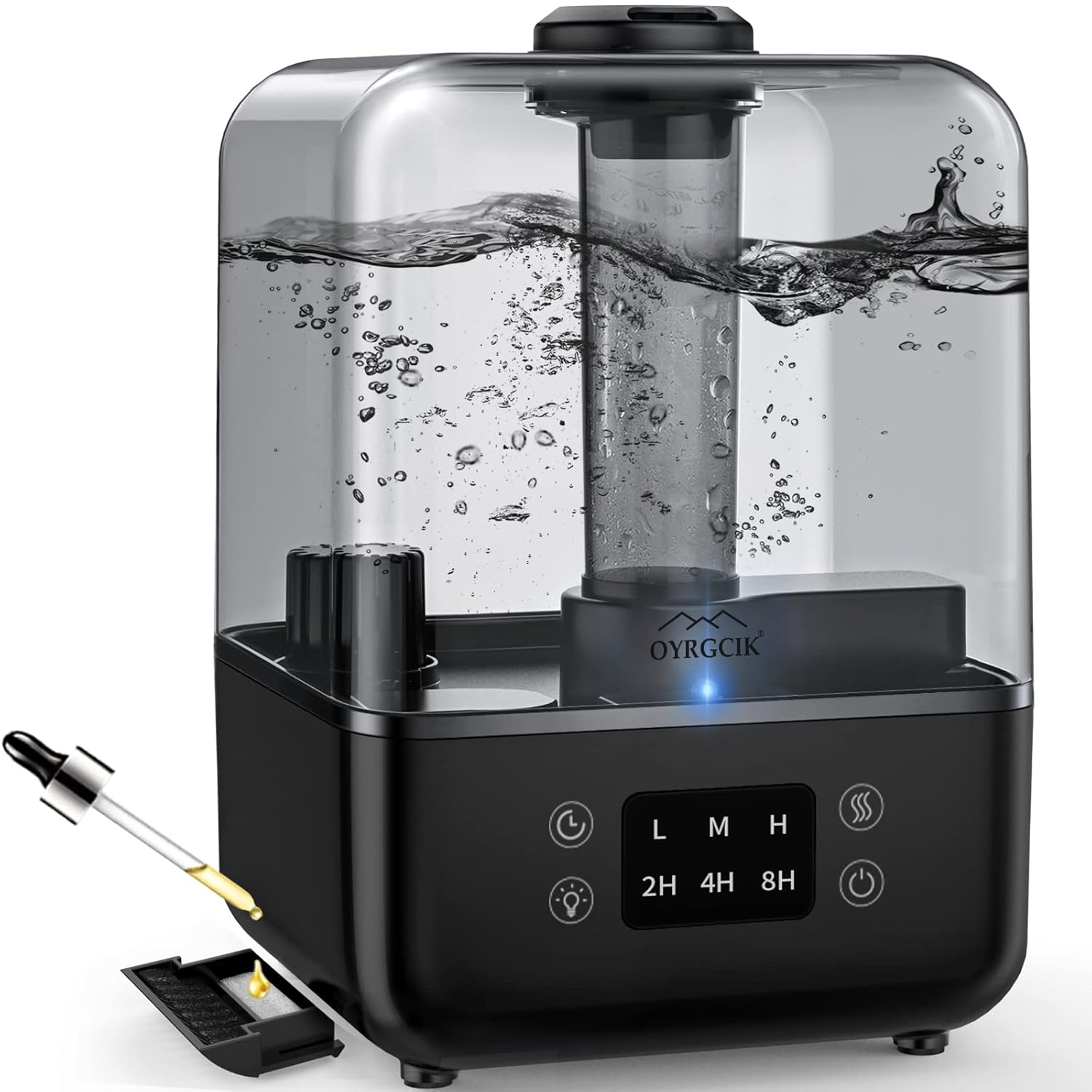 Humidifiers for Bedroom, Ultrasonic 5L Top Fill Humidifiers for Large Room Baby Home with 360° Rotation Nozzle, 3 Mist Levels, Auto Shut-Off, Timer, Essential Oil Diffuser, 30H Work Time, Quiet Black