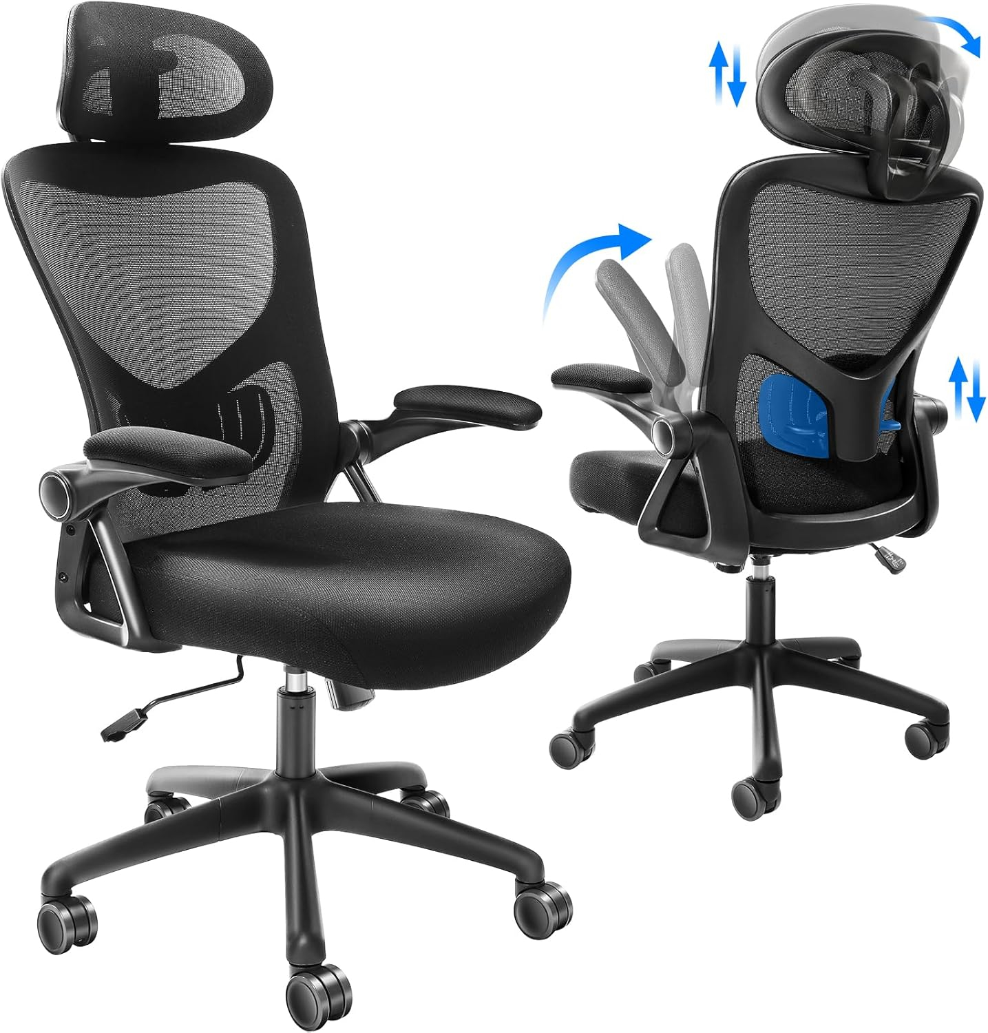 VEVOR Office Chair with Adjustable Lumbar Support, High Back Ergonomic Desk Chair with Adjustable Headrest, 2D Armrest, Ergonomic Office Chair Backrest, Computer Chair for Home Office