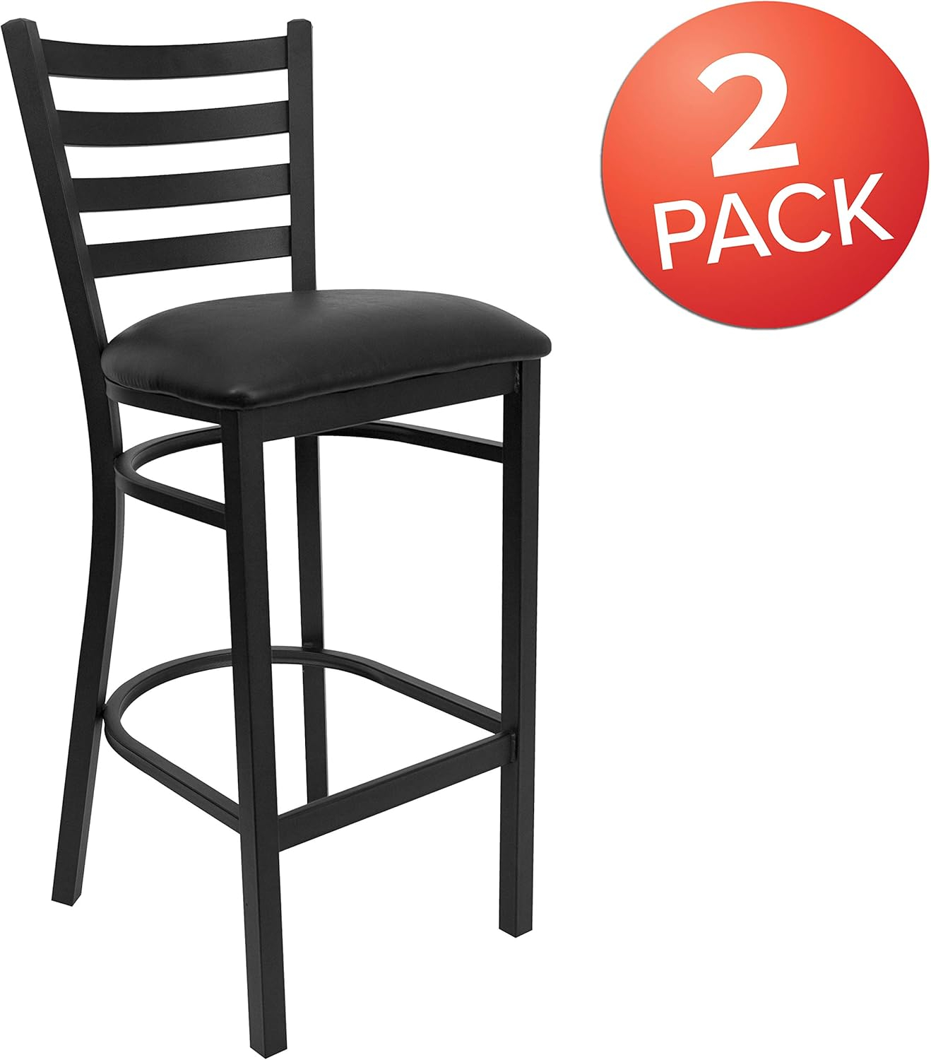Black Metal Ladder Back Barstool with Vinyl Seat, Set of 2