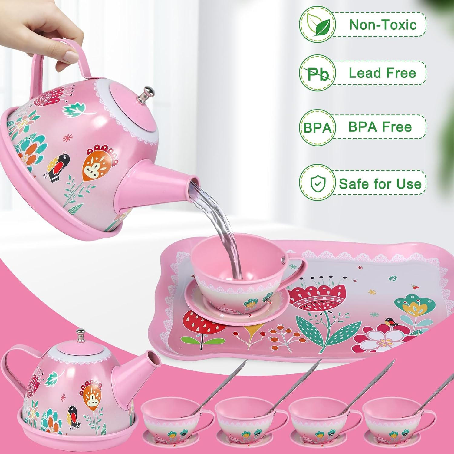Pink Floral Kids Tea Party Set with Desserts and Case