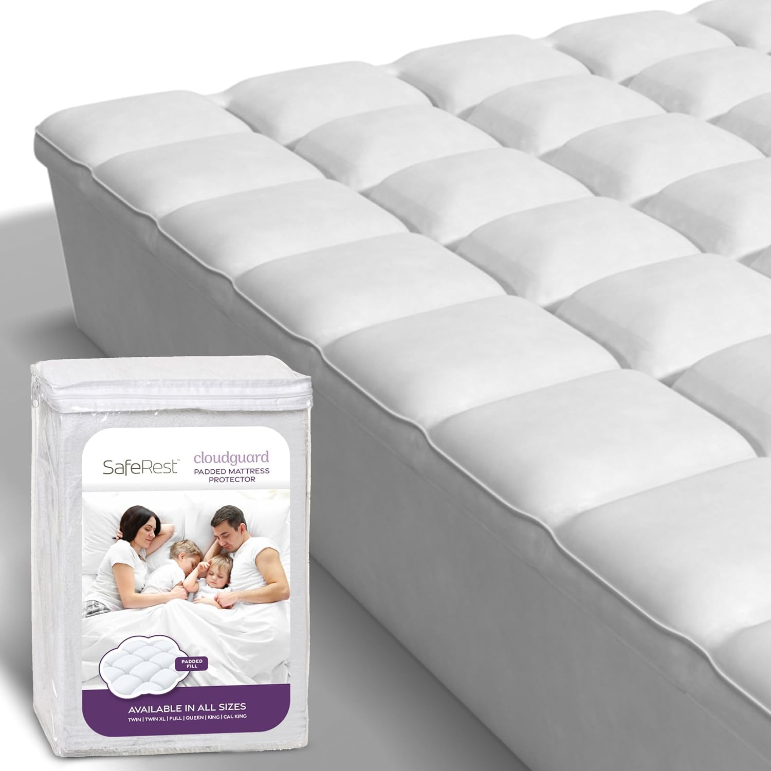 SafeRest CloudGuard - Twin Size Hybrid Mattress Protector & Pad (Extra Padded) - Waterproof Quilted Pillow Top Mattress Cover - Thick, Plush & Fitted Mattress Topper for Bed