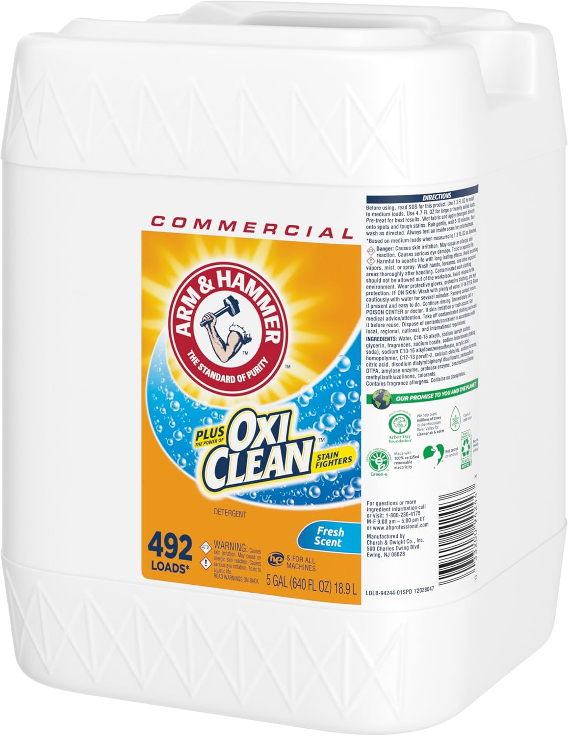 Arm & Hammer plus OxiClean Liquid Laundry Detergent Professional, Fresh Scent, 5 Gallon (Pack of 1) 492 Loads
