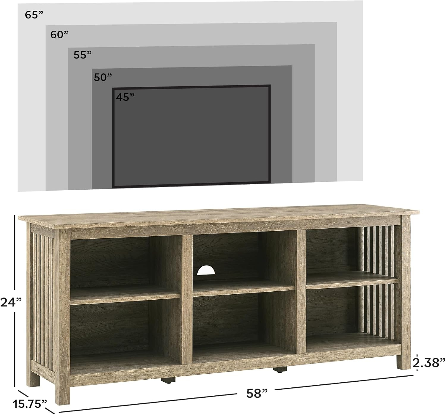 Driftwood Slatted Side TV Stand with Open Cubbies