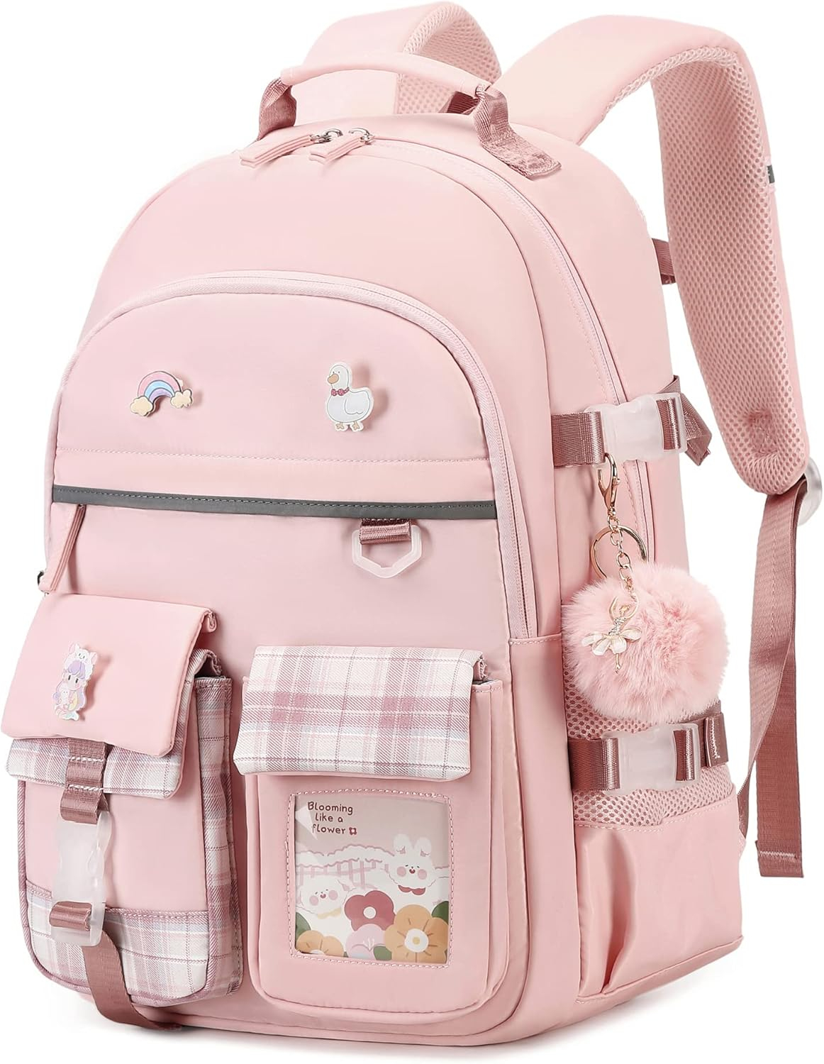 Backpack for Girls, 15.6 Inch Laptop School Bag Kids Kindergarten Elementary College Backpacks Large Bookbags for Teen Girl Women Students Casual Travel Daypacks (Pink)