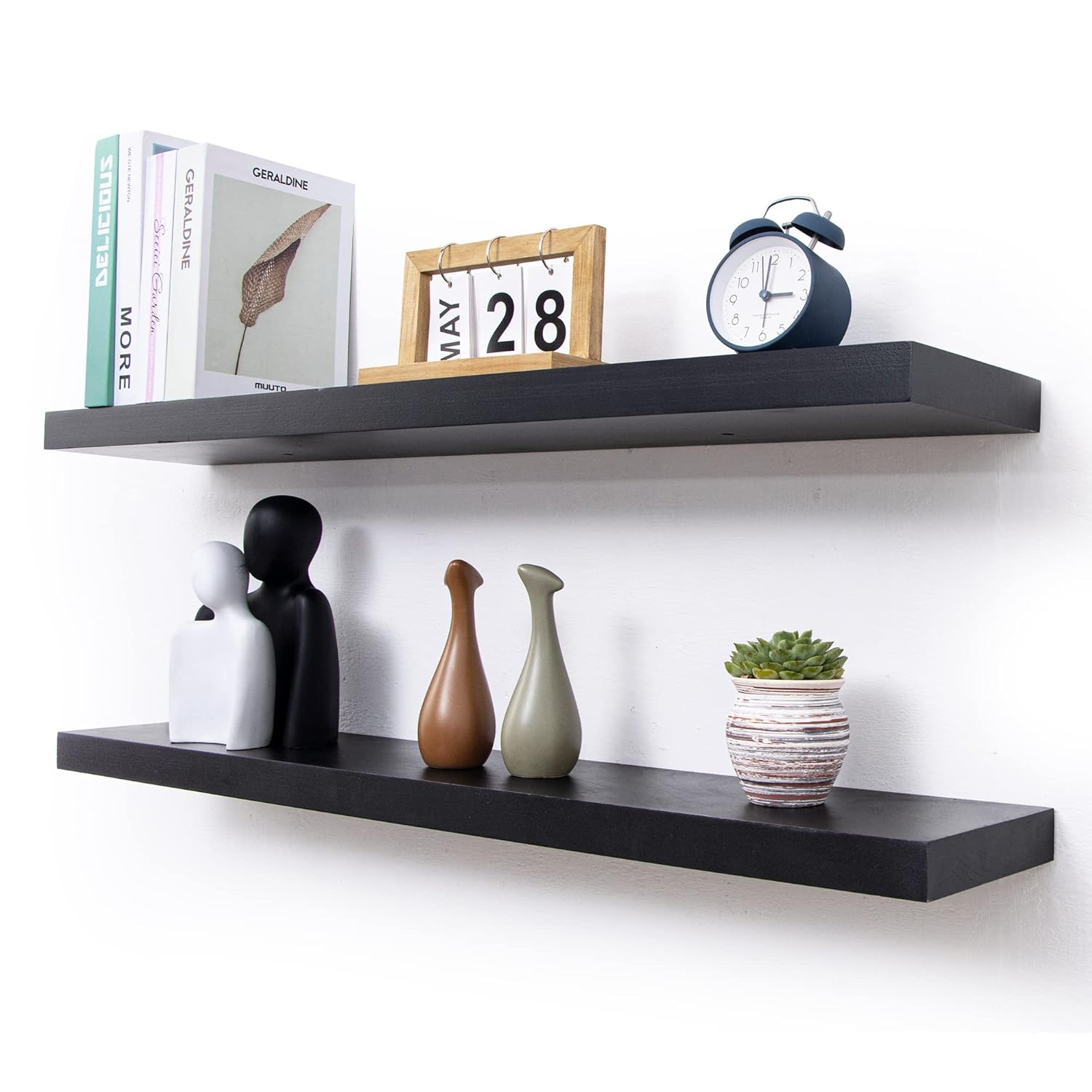 fuqing Black Floating Shelves for Wall - 36 Inch Lightweight Wood Wall Shelves Set of 2 - Floating Black Shelves for Storage Display Ledges for Bedroom Kitchen Living Room