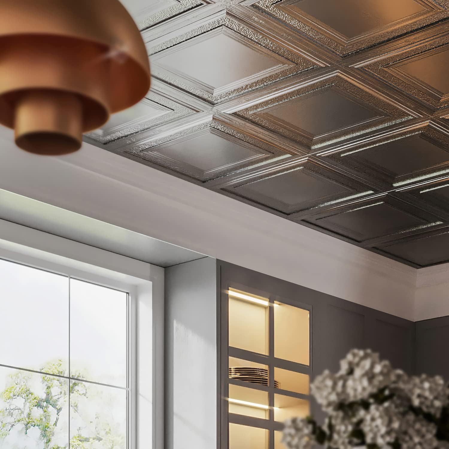 American Tin Ceilings [5-Pack Kit Nail-Up Metal Tiles in Pattern #6 Nail-Up and Color Bright White Satin. 24" x 24" [20 sq ft] Genuine Tin | Made in the USA | Model: n-p06-wbs