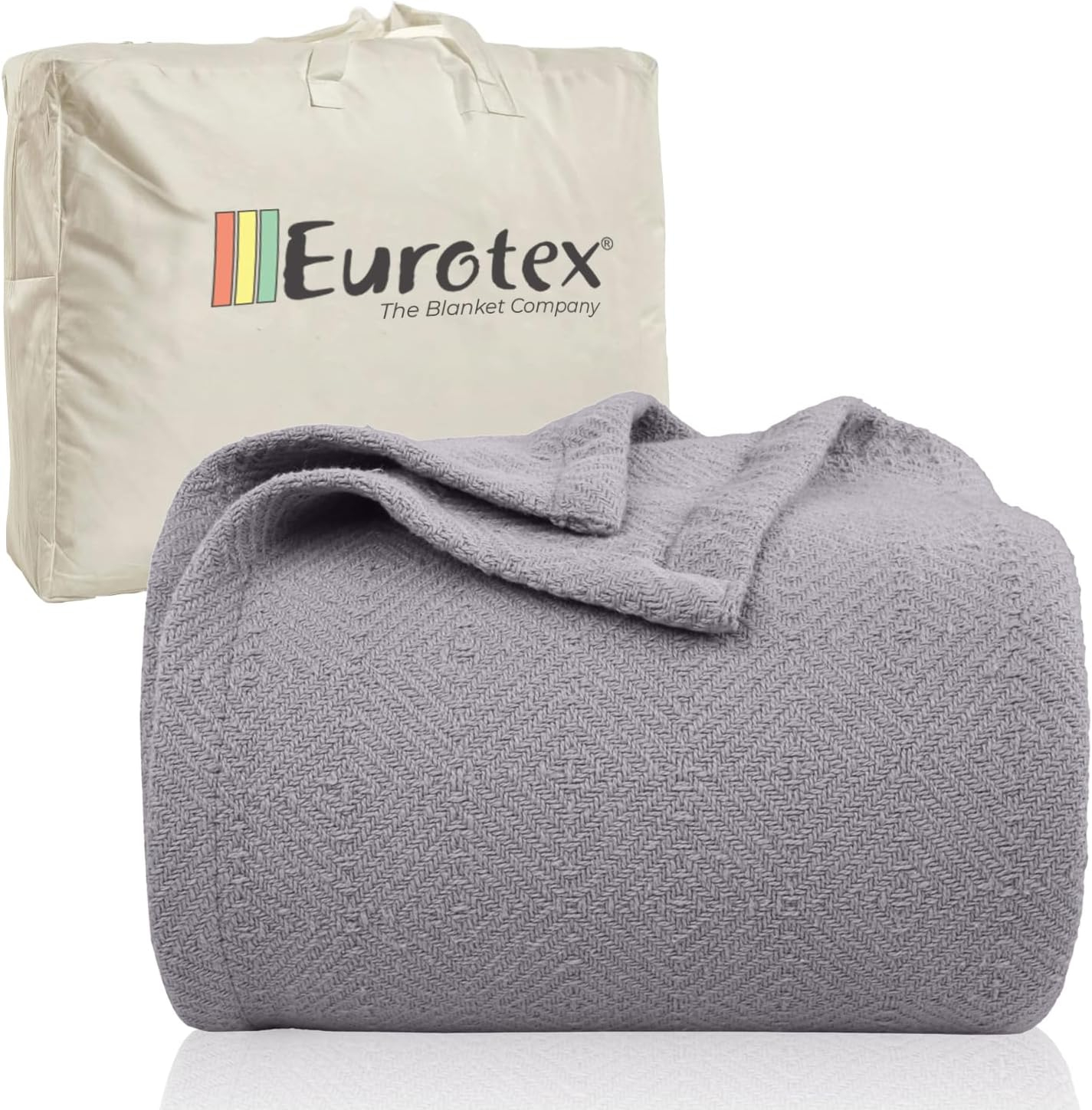 Eurotex Premium Cotton Blankets for Twin Size Bed | All-Season 100% Cotton Twin Blanket for Bed | Diamond Lightweight, Soft & Cozy Fall Thermal Blanket, 350GSM, 66x90 inches | Flint Grey