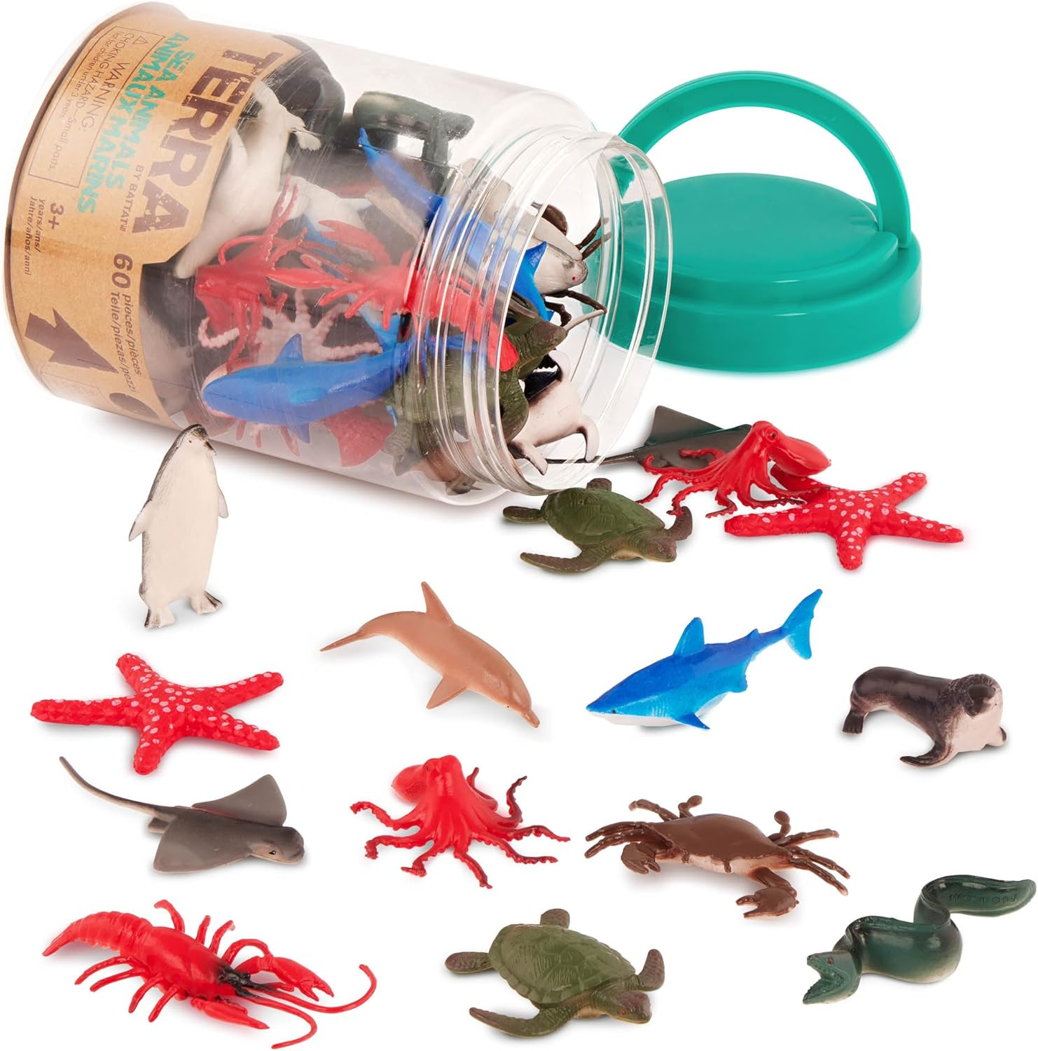 Terra by Battat - Sea Animals - Assorted Miniature Sea Animals, Fish Toys, & Cake Toppers For Kids 3+ (60 Pc)