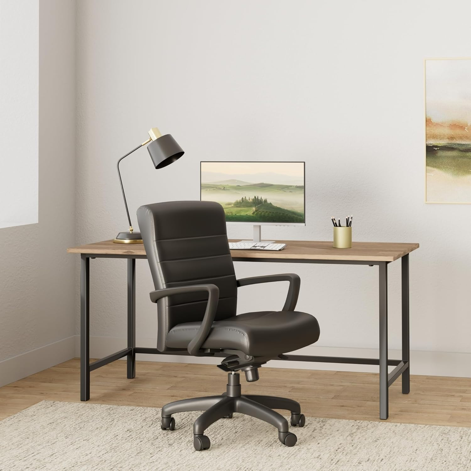 Manchester Mid Back Black Leather Office Chair with Metal Frame