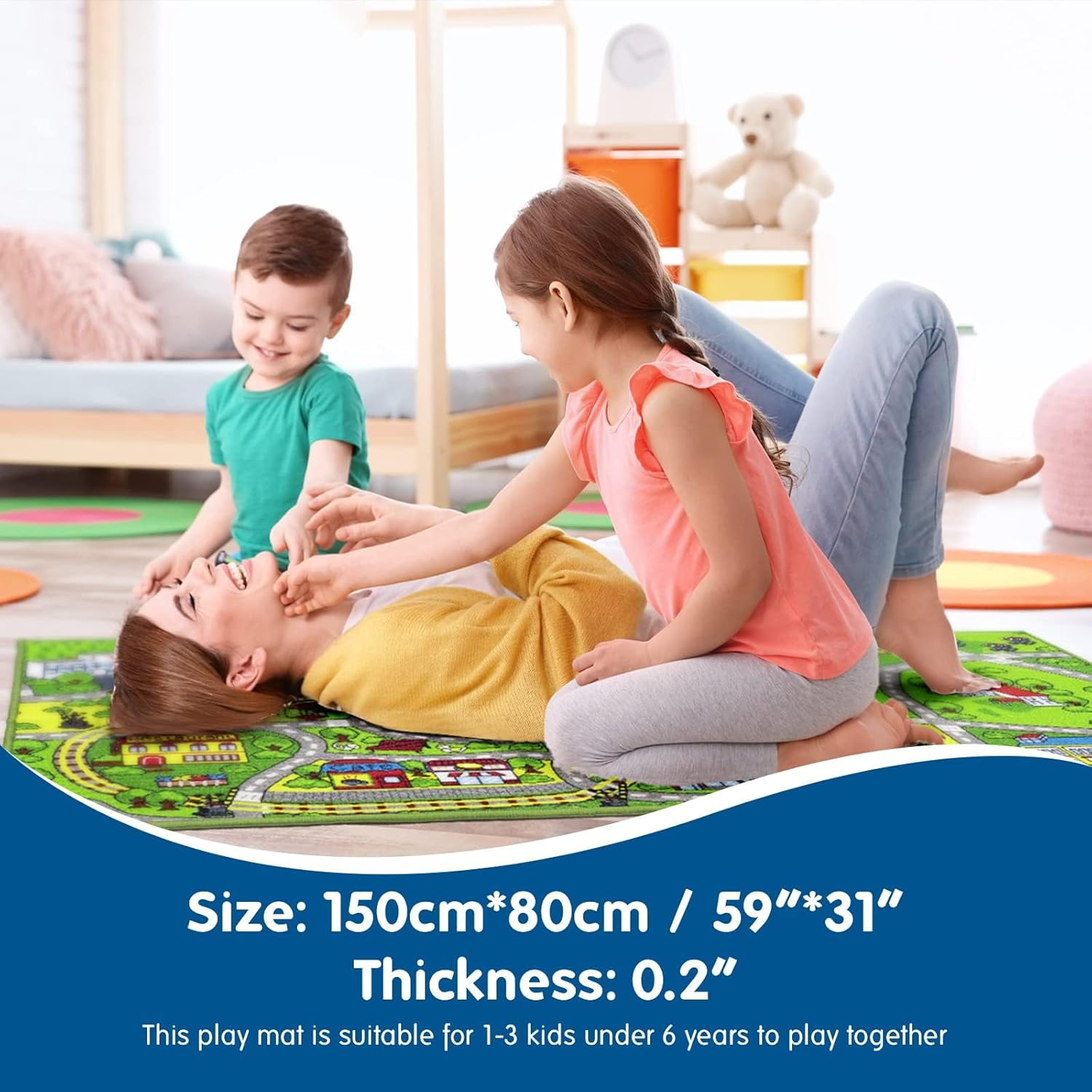 Booooom Jackson Car Rug Kids Car Carpet Playmat Rug 60"x32",Train Rug,Car Mat for Kids Toy Cars,City Kids Rug Play Mat,Non Slip Kids Rug for Playroom Bedroom Boys,Children Play Area Rug Cars,Road Rug