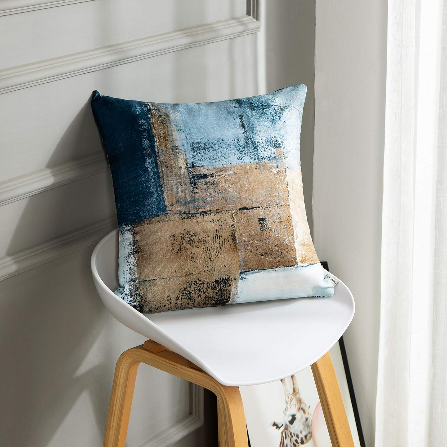 Britimes Throw Pillow Covers Modern Home Art Decor, 18 x 18 Inches Set of 2 Pillow Cases Decorative, Abstract Oil Painting Pillowcases for Bedroom, Living Room, Cushion Couch Sofa, Brown Blue