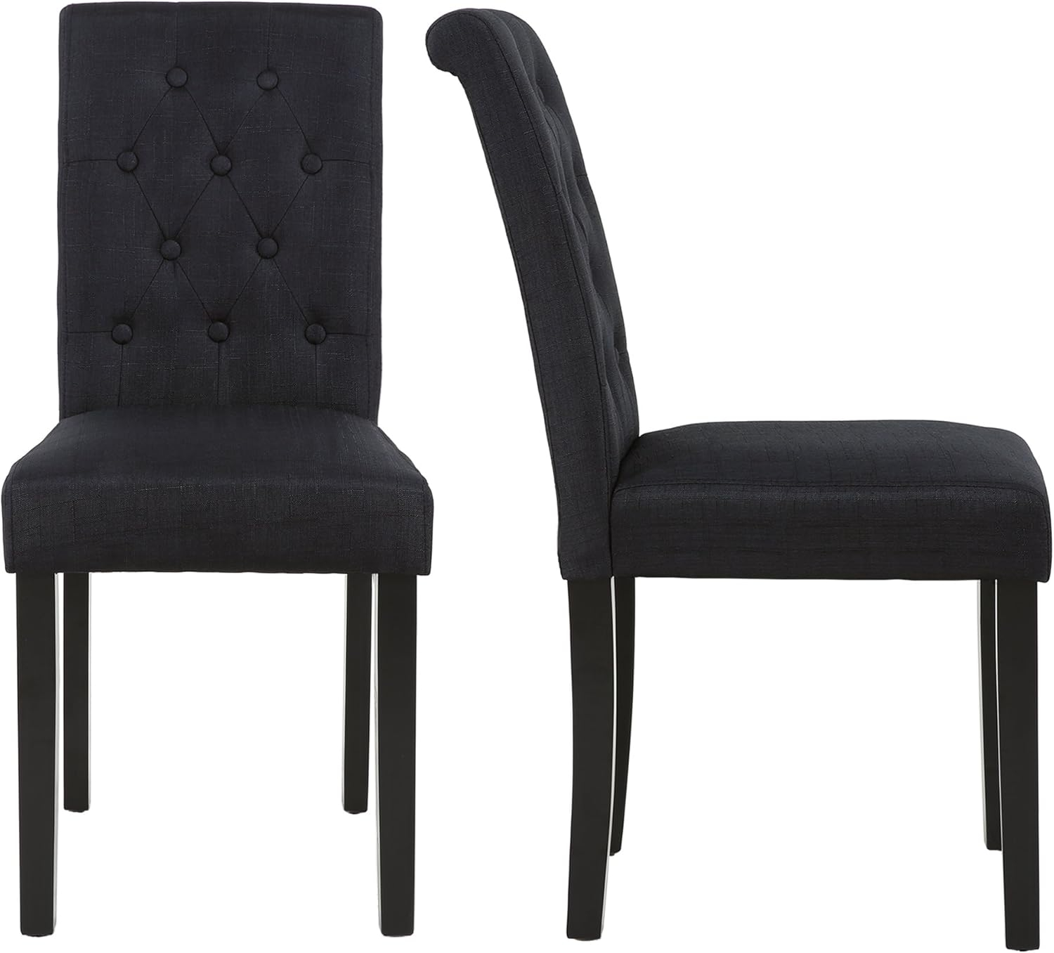 Button-Tufted Charcoal High Back Fabric Upholstered Dining Chairs, Set of 2