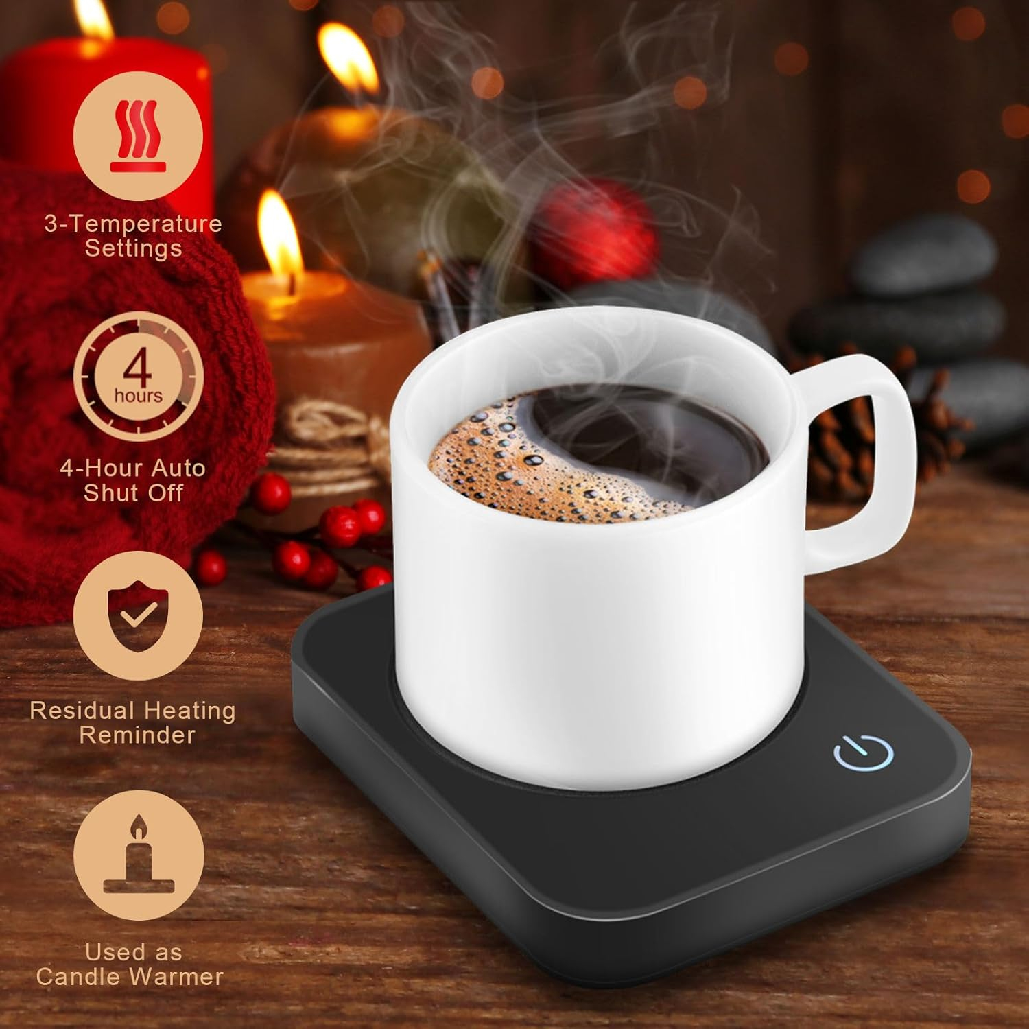 VOBAGA Coffee Mug Warmer for Desk with Auto Shut Off & 3-Temp Settings, Coffee Cup Warmer with Smart Safety Alert Home Office Accessory, Perfect for Coffee, Tea, Milk (No Mug)