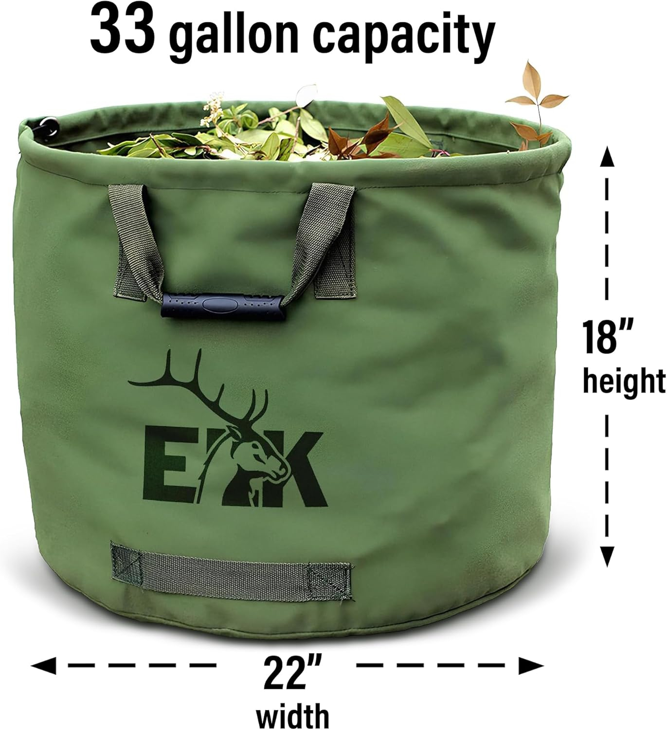 ELK 33-Gallon Multipurpose Garden Leaf Waste Bag - Durable Canvas for Yard Cleaning, Harvesting, and Storage - Heavy Duty with Rubber Handles and PVC Elastic Bone