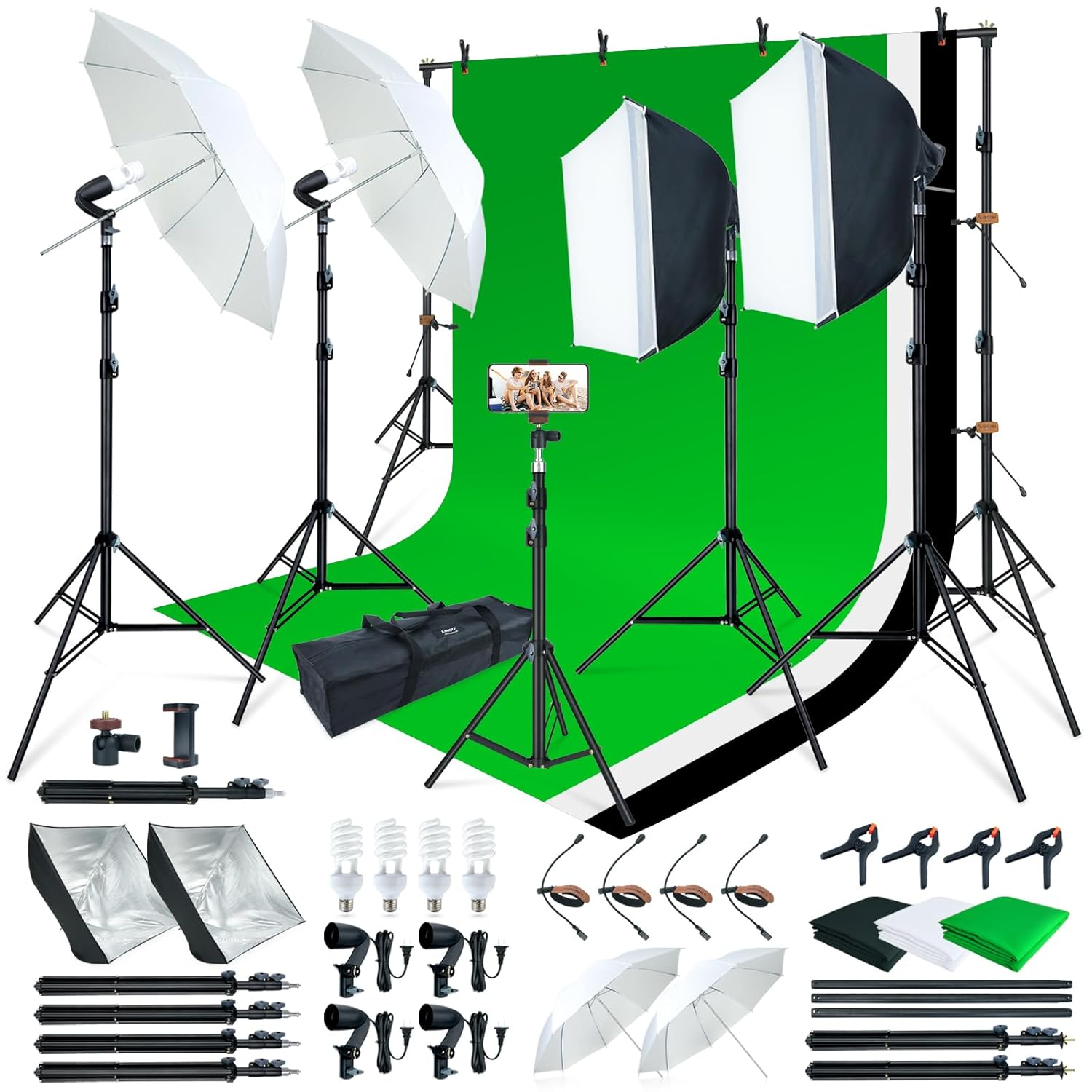 LINCO Photography Lighting Kit, Softbox Light Kit with 6.7ft x 6.7ft Photography Backdrop Stand for Product Photography